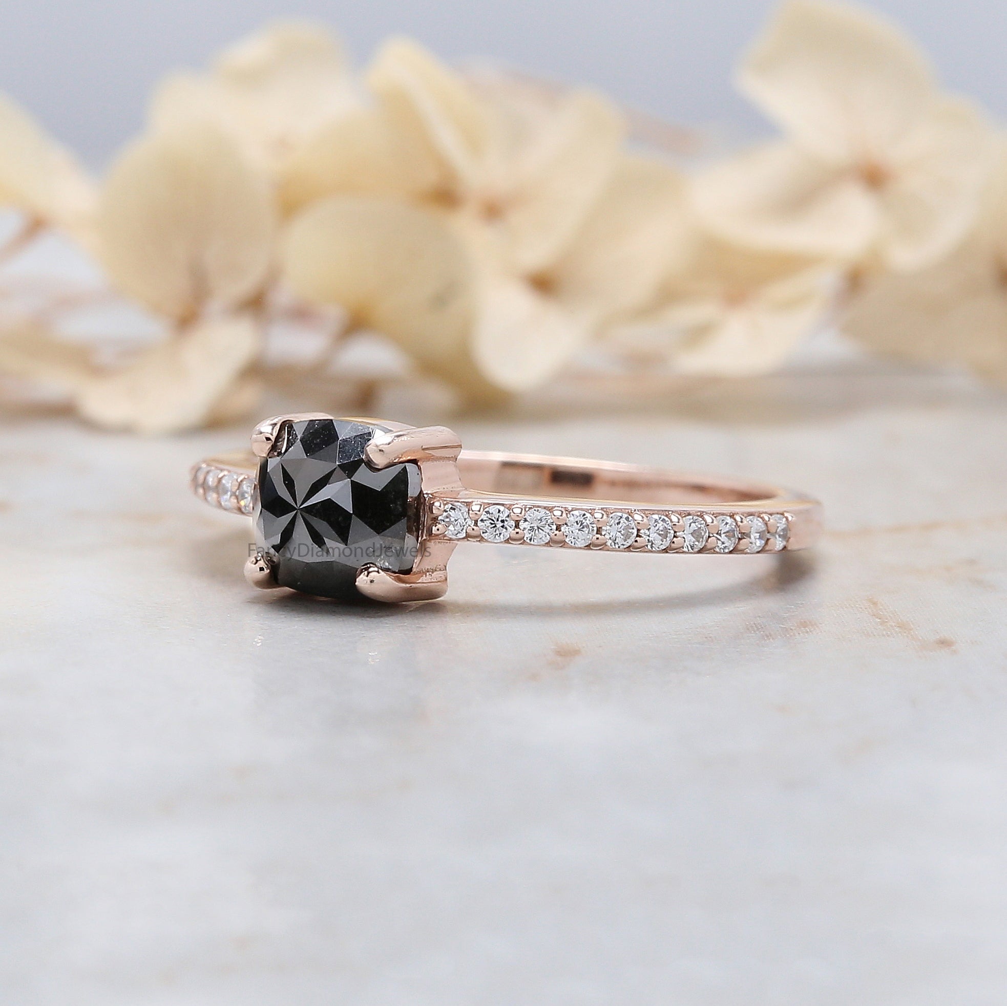 Cushion Diamond Ring, Cushion Engagement Ring, Black Color Cushion Diamond Ring, Cushion Shape Ring, Solitaire Ring, Cushion Ring, KD857