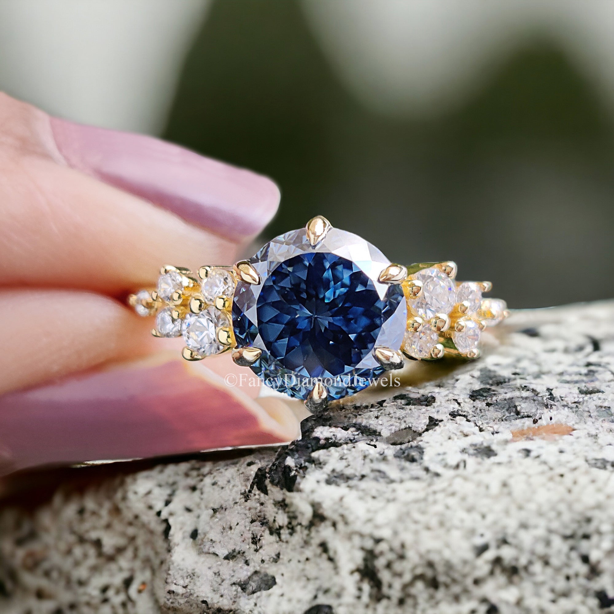 Antique 2.00 CT Portuguese Cut Royal Blue Moissanite Engagement Ring Cluster Wedding Ring Anniversary Gift Promise Ring Unique Ring FD249