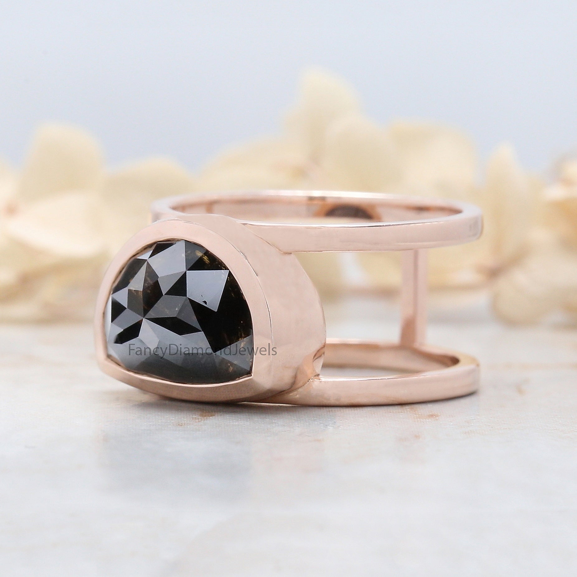 Half Moon Black Diamond Ring, Black Half Moon Diamond Engagement Ring, Half Moon Shape Ring, Half Moon Cut Ring, Half Moon Ring KDL9053