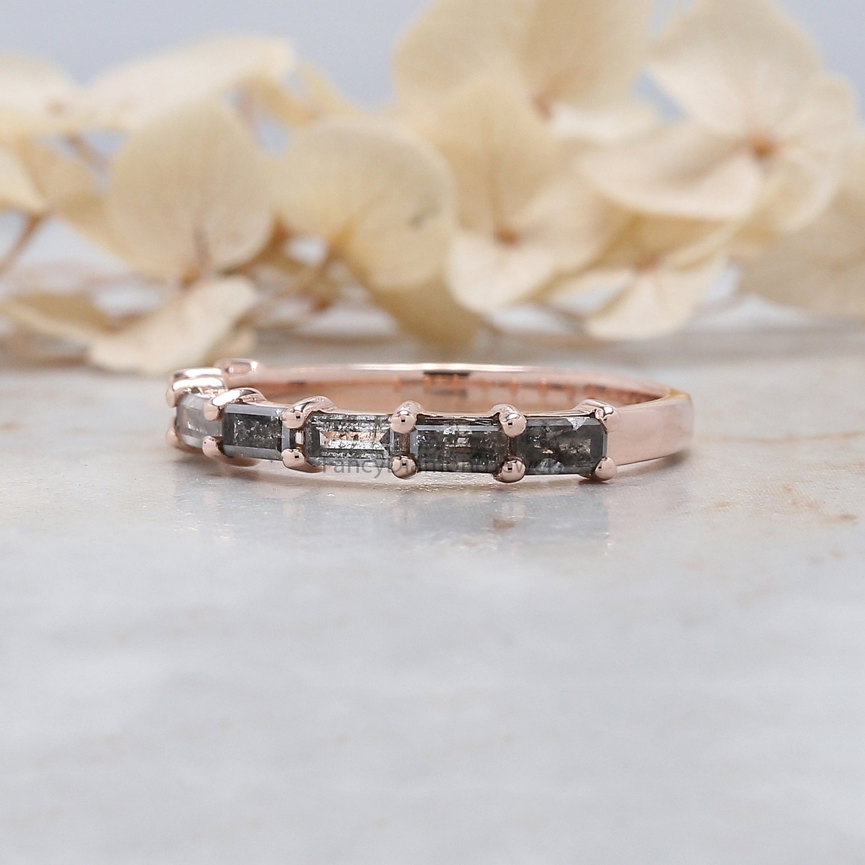 Baguette Salt And Pepper Diamond Band, Salt And Pepper Baguette Diamond Engagement Band, Baguette Cut Diamond Band, Baguette Band, KDL1491