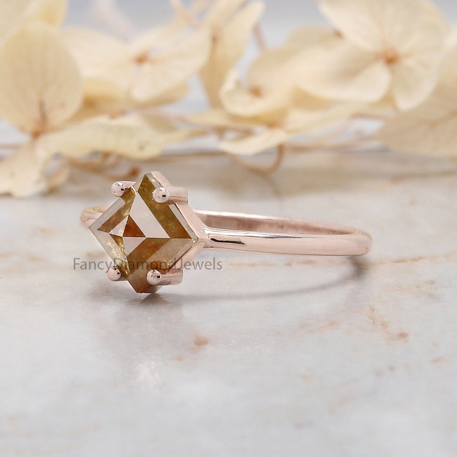 Kite Cut Yellow Color Diamond Ring 1.09 Ct 7.70 MM Kite Diamond Ring 14K Solid Rose Gold Silver Kite Engagement Ring Gift For Her QN768