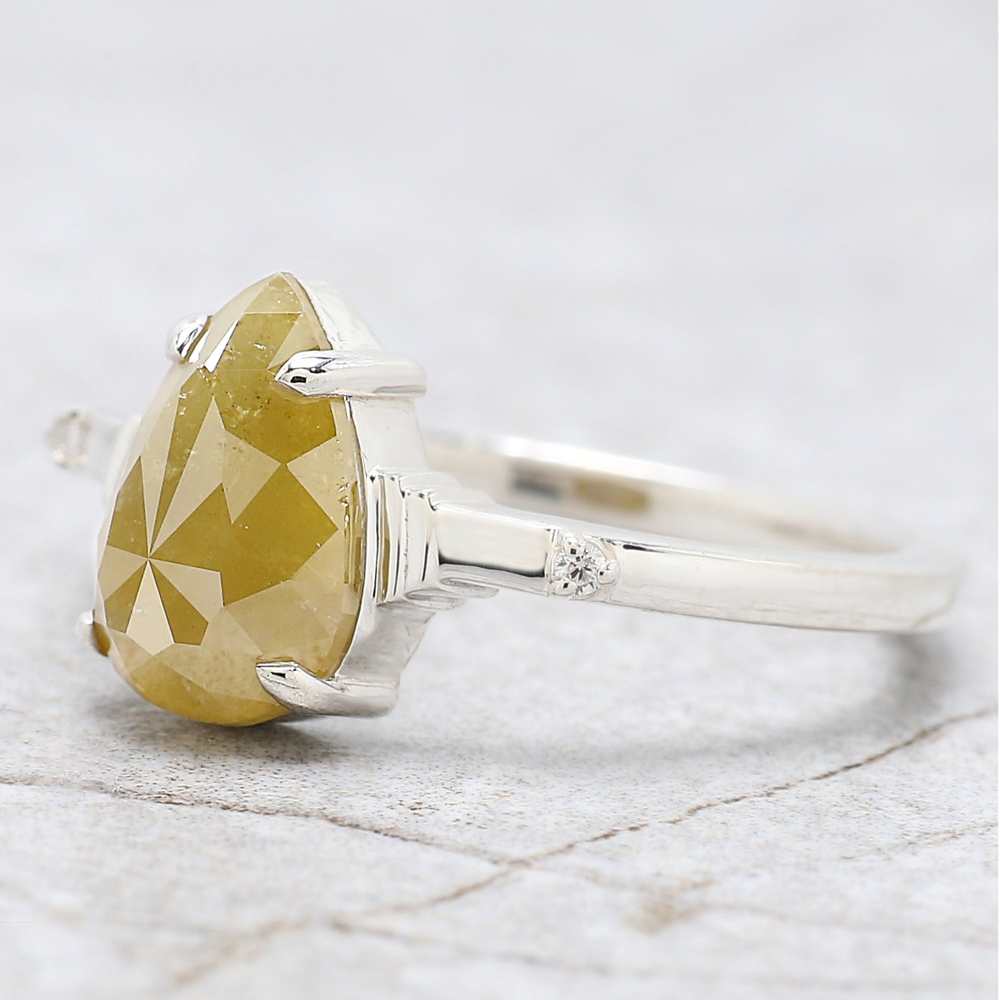 Pear Cut Yellow Color Diamond Ring 2.32 Ct 10.00 MM Pear Diamond Ring 14K Solid White Gold Silver Pear Engagement Ring Gift For Her QN735