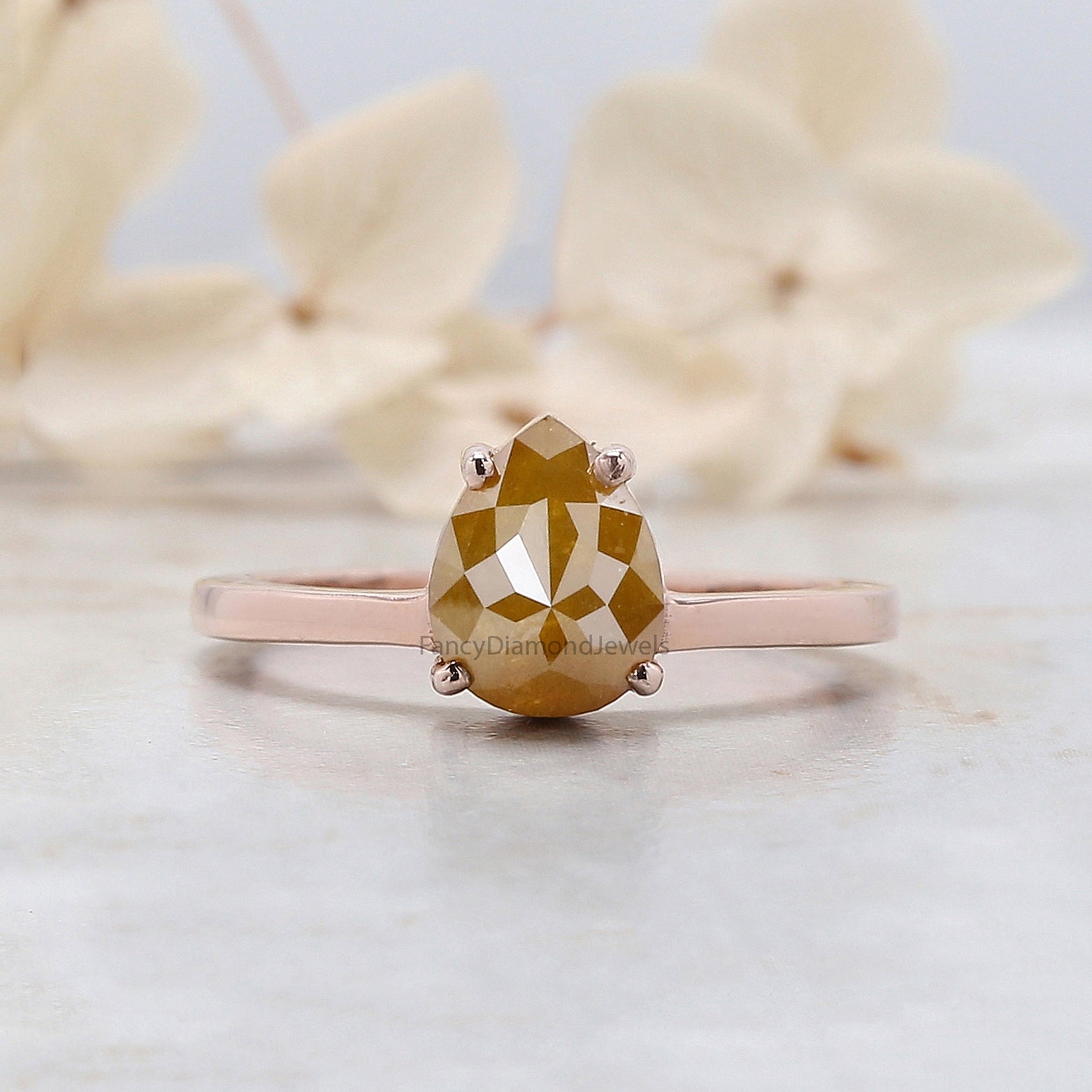Pear Cut Yellow Color Diamond Ring 1.92 Ct 8.50 MM Pear Shape Diamond Ring 14K Solid Rose Gold Silver Engagement Ring Gift For Her QN9131
