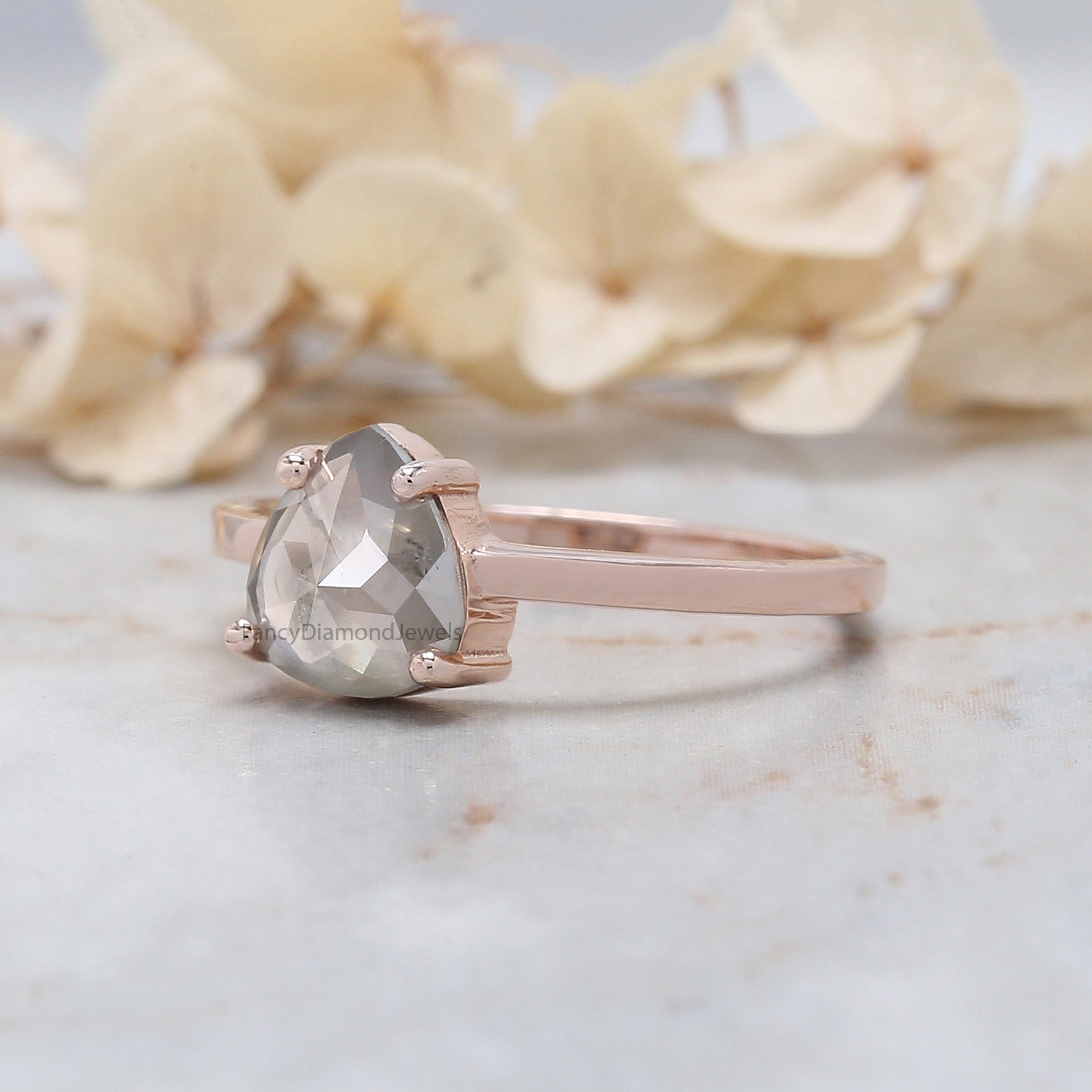 Heart Salt And Pepper Diamond Ring 1.30 Ct 7.80 MM Heart Shape Diamond Ring 14K Solid Rose Gold Silver Engagement Ring Gift For Her QL7227
