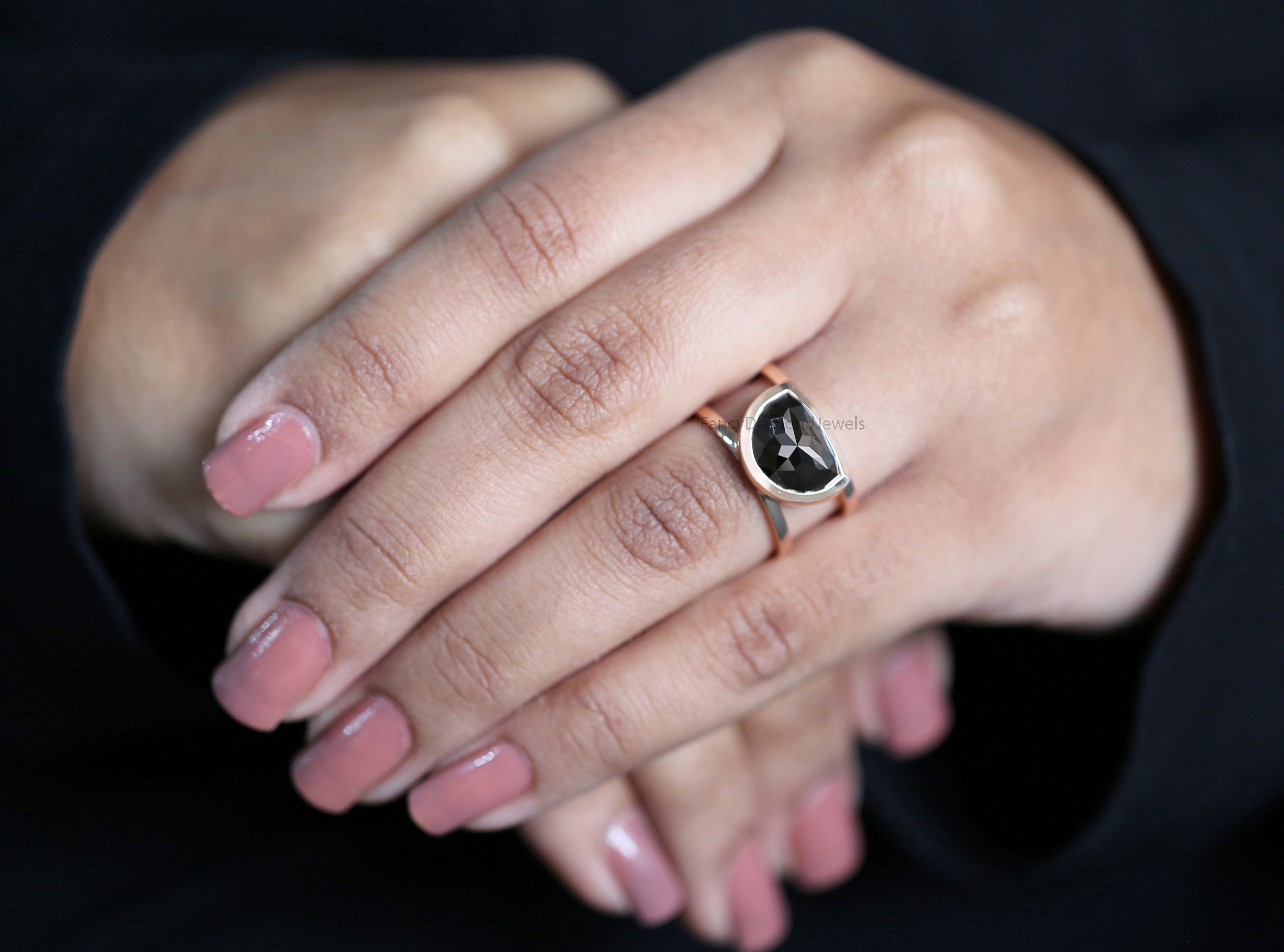 Half Moon Black Diamond Ring, Black Half Moon Diamond Engagement Ring, Half Moon Shape Ring, Half Moon Cut Ring, Half Moon Ring KDL9053