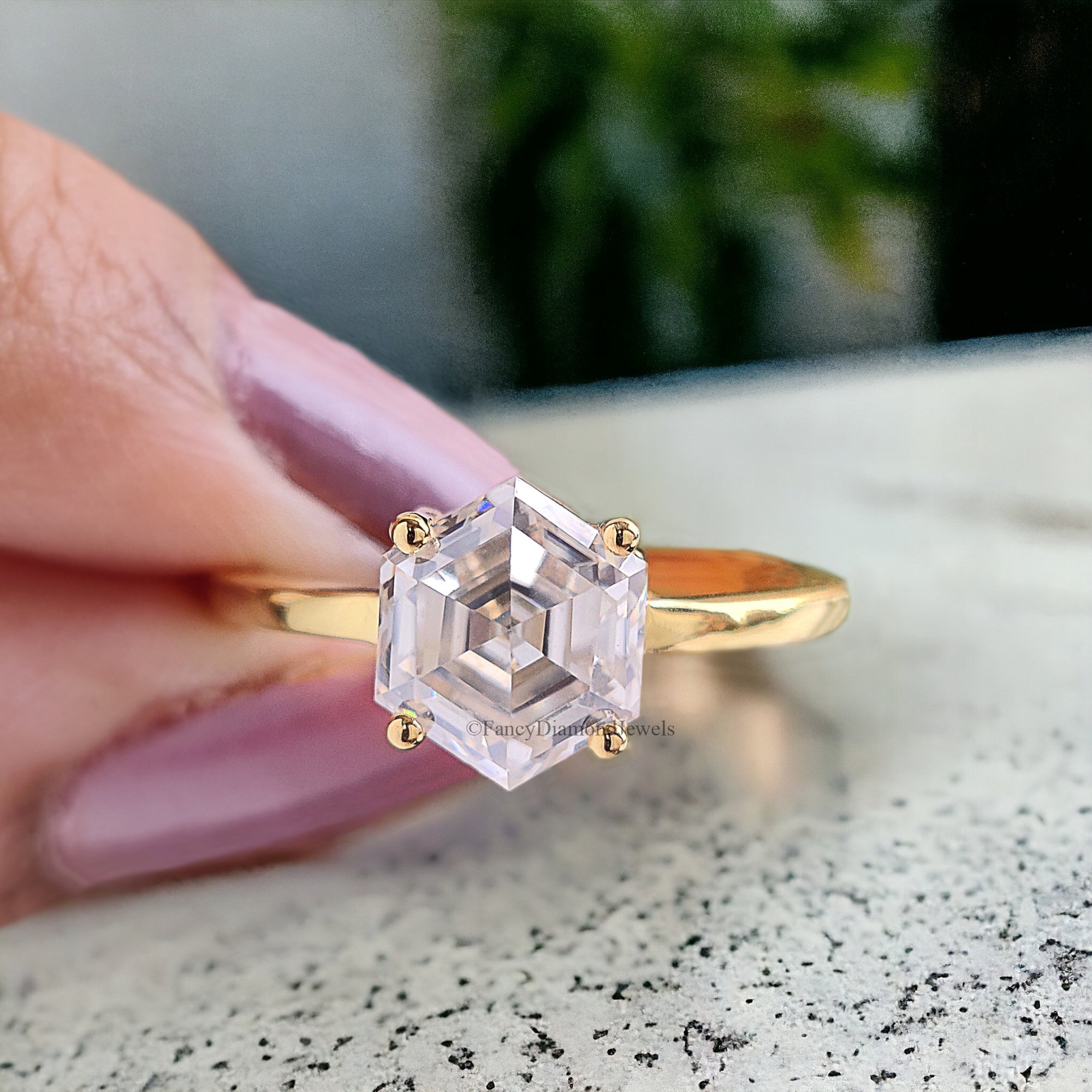 Hexagon Moissanite Bridal Ring Colorless Moissanite Wedding Ring Solid Gold Anniversary Band Solitaire Moissanite Engagement Ring Set FD165