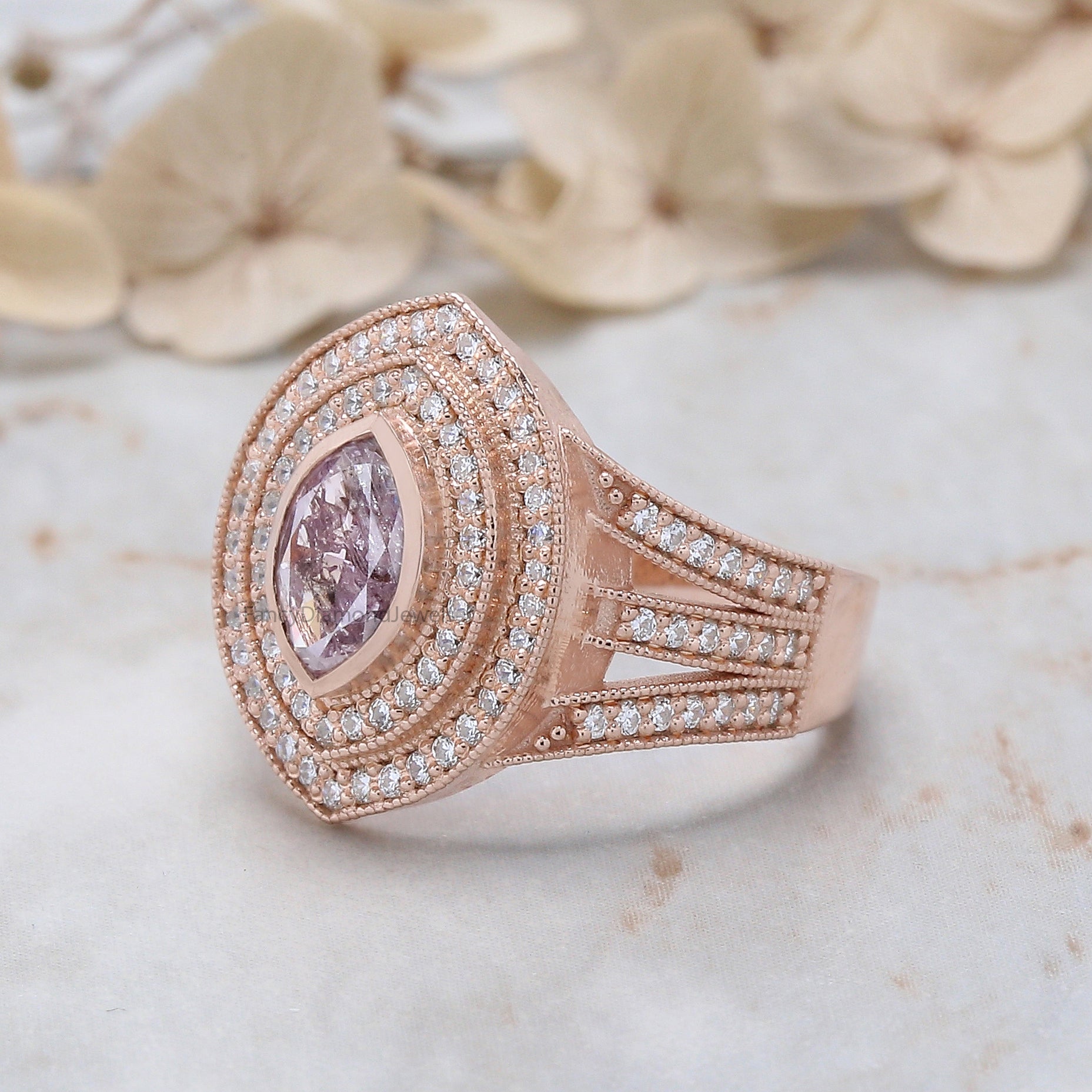 GIA Certified Marquise Pink Color Diamond Ring 0.53 Ct 7.43 MM Marquise Diamond Ring 14K Solid Rose Gold Engagement Ring Gift For Her QL6912