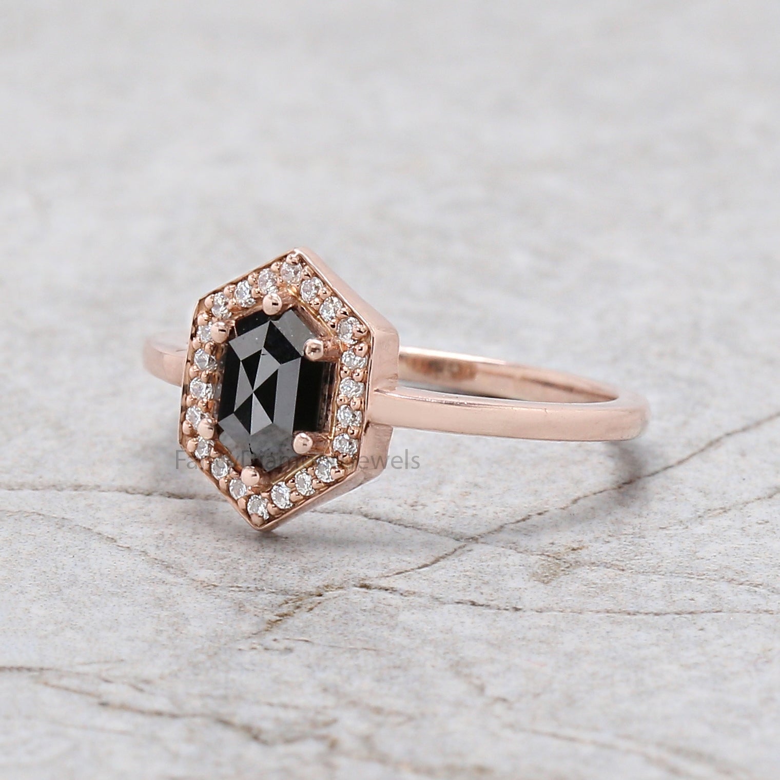 Hexagon Cut Black Color Diamond Ring 0.56 Ct 6.84 MM Hexagon Diamond Ring 14K Rose Gold Silver Hexagon Engagement Ring Gift For Her QN2233