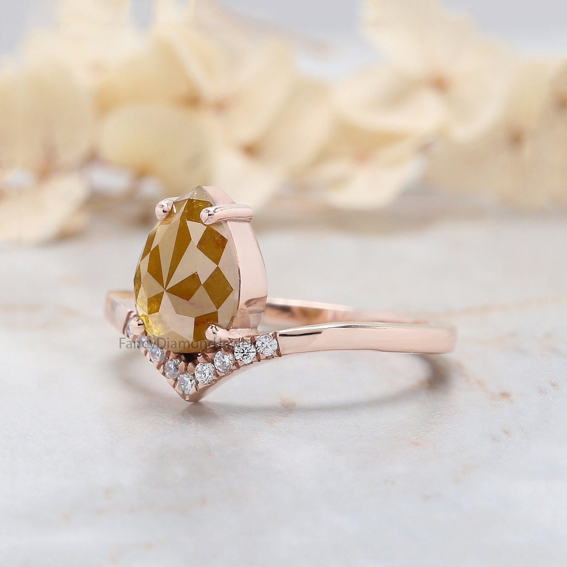 Pear Cut Yellow Color Diamond Ring 1.60 Ct 9.40 MM Pear Shape Diamond Ring 14K Solid Rose Gold Silver Engagement Ring Gift For Her QK2263