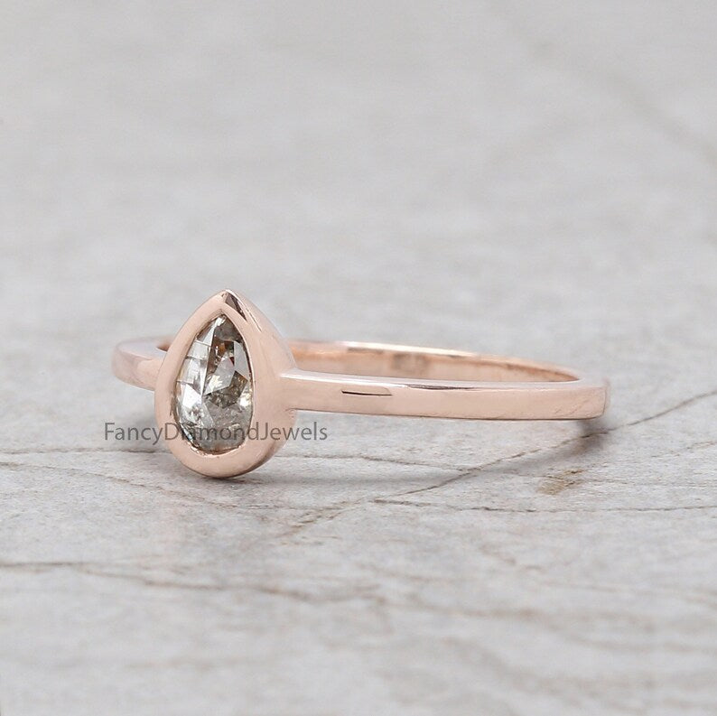 0.35 Ct Natural Pear Cut Salt And Pepper Diamond Ring 6.15 MM Pear Diamond Ring 14K Solid Rose Gold Silver Engagement Ring Pear Ring QN554