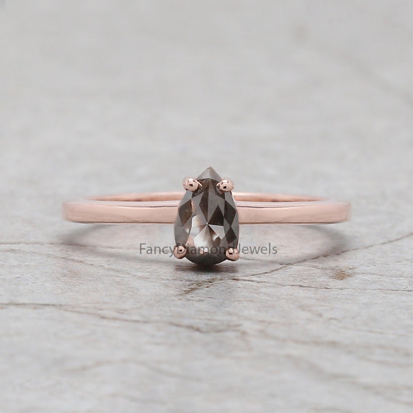 Pear Cut Brown Color Diamond Ring 0.55 Ct 6.39 MM Pear Shape Diamond Ring 14K Solid Rose Gold Silver Pear Engagement Ring Gift For Her QL9598