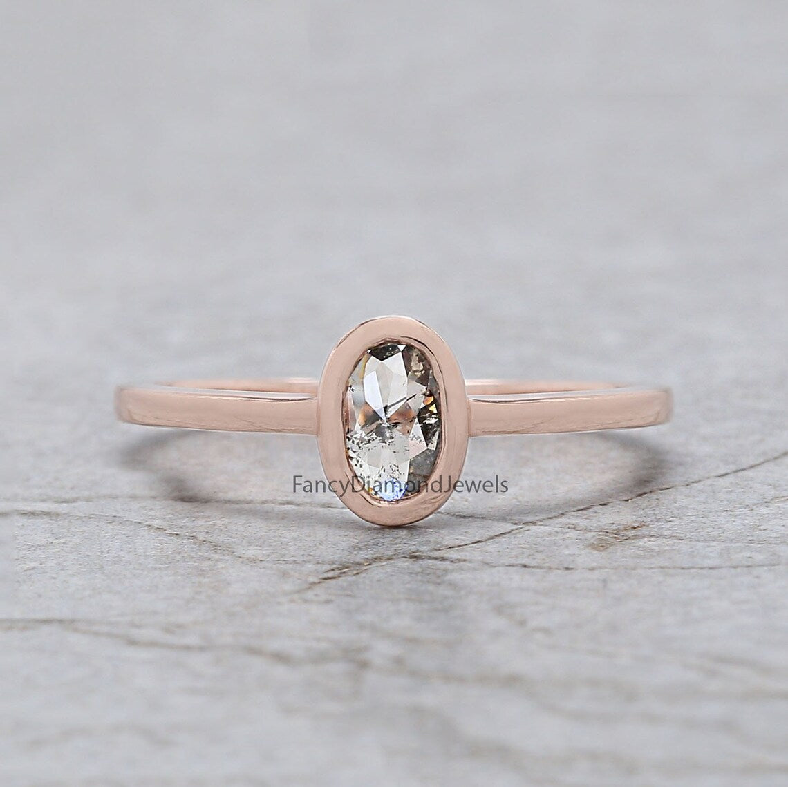 Oval Cut Salt And Pepper Diamond Ring 0.56 Ct 6.55 MM Oval Diamond Ring 14K Solid Rose Gold Silver Oval Engagement Ring Gift For Her QN578
