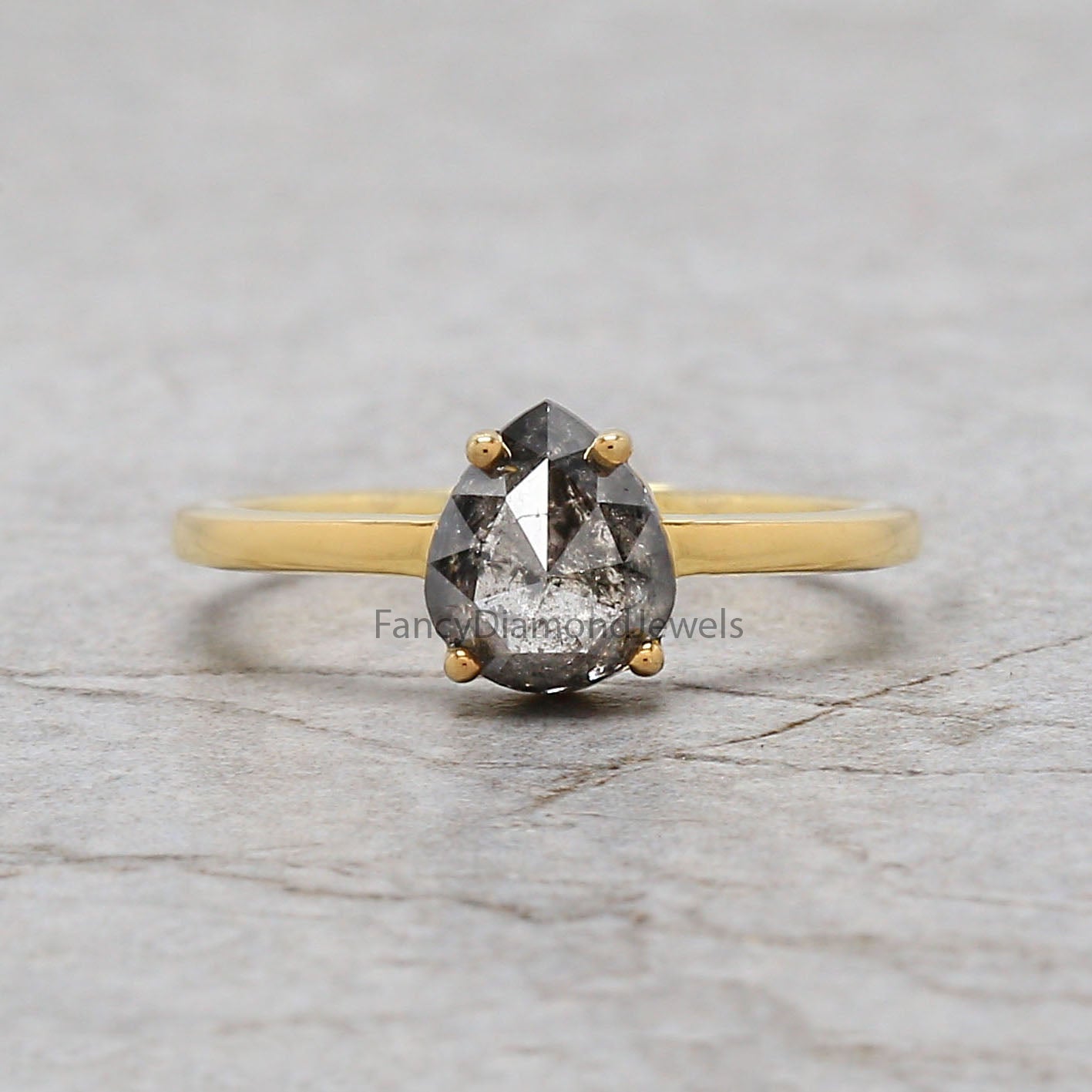 Pear Salt And Pepper Diamond Ring 1.10 Ct 7.30 MM Pear Diamond Ring 14K Solid Yellow Gold Silver Engagement Pear Ring Gift For Her QN1877