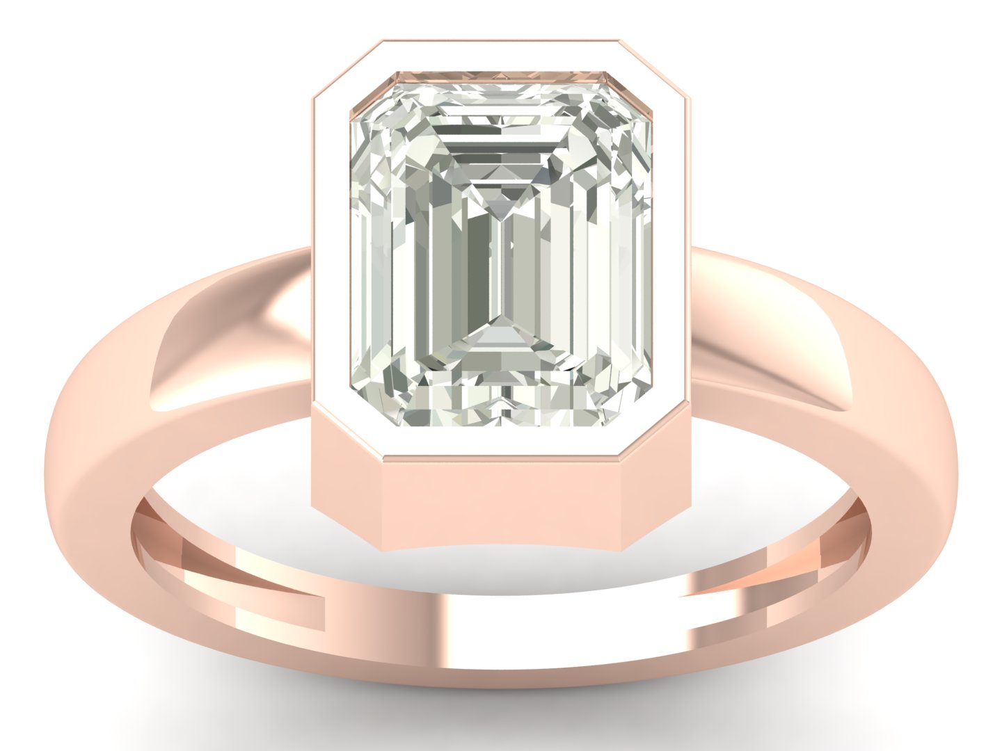 2.56 TW Solitaire Emerald Cut Lab Grown Diamond Ring Bezel Set Engagement Ring Wedding Ring PR587