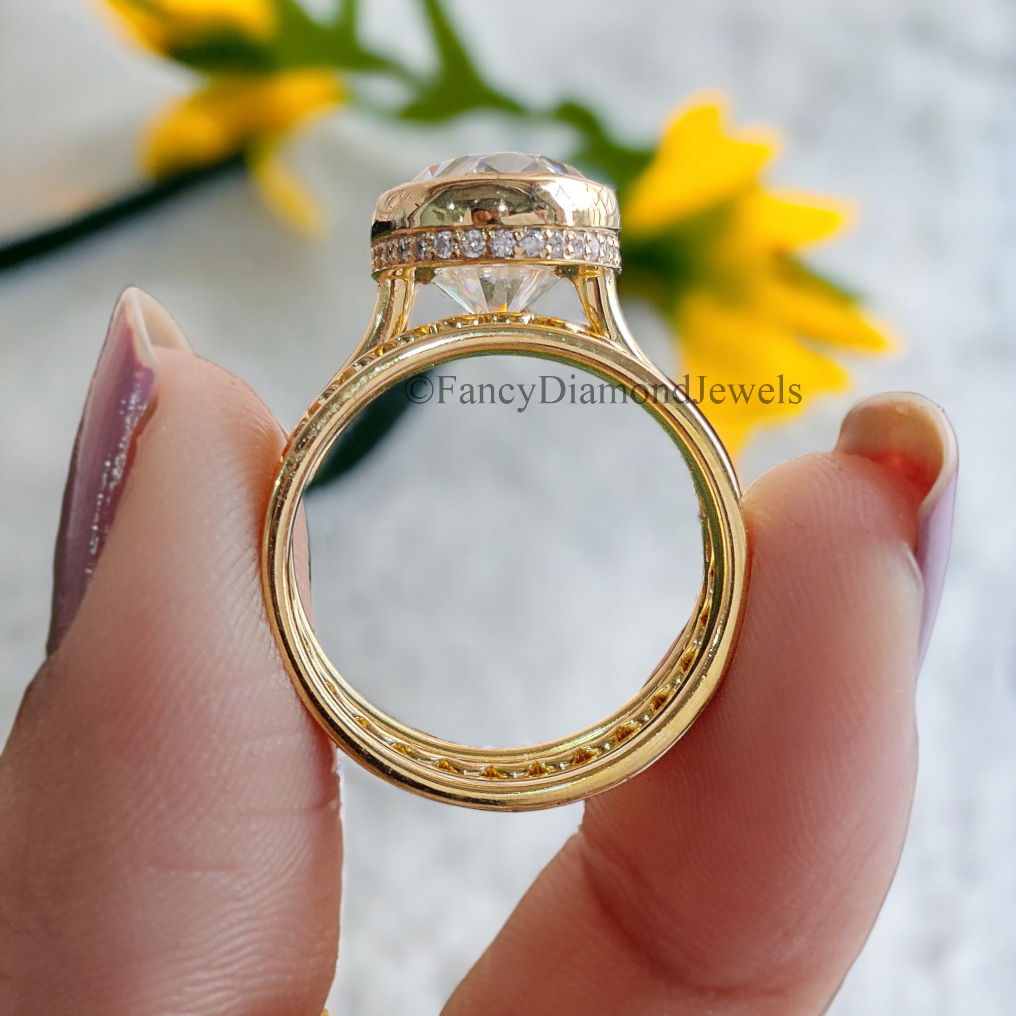 Oval Cut Moissanite Engagement Ring 4.15 CT Colorless Moissanite Oval Wedding Ring Hidden Halo Ring Propose Ring Bezel Setting Ring FD32