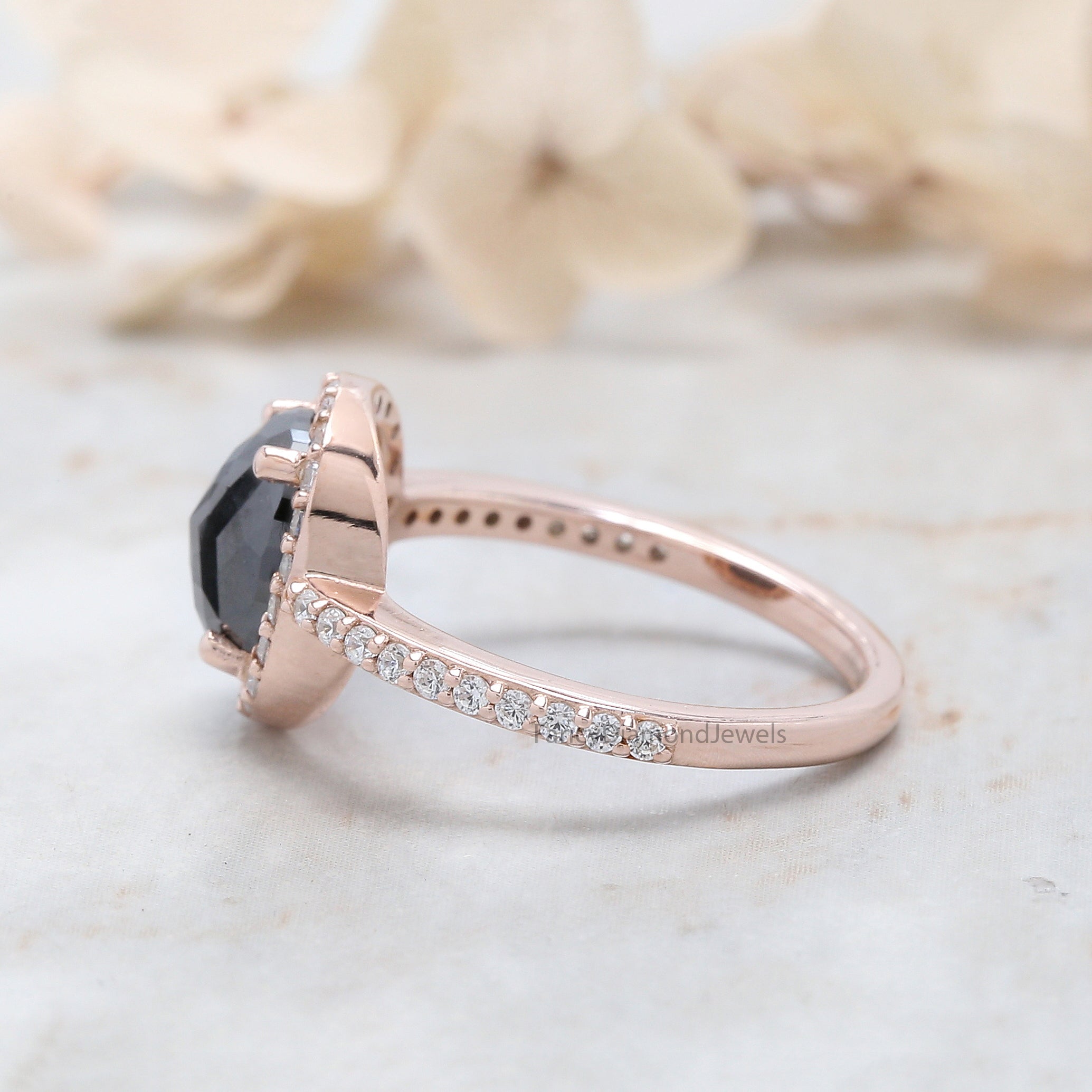 Cushion Shape Black Color Diamond Ring 2.21 Ct 8.30 MM Cushion Diamond Ring 14K Solid Rose Gold Silver Engagement Ring Gift For Her QL3068