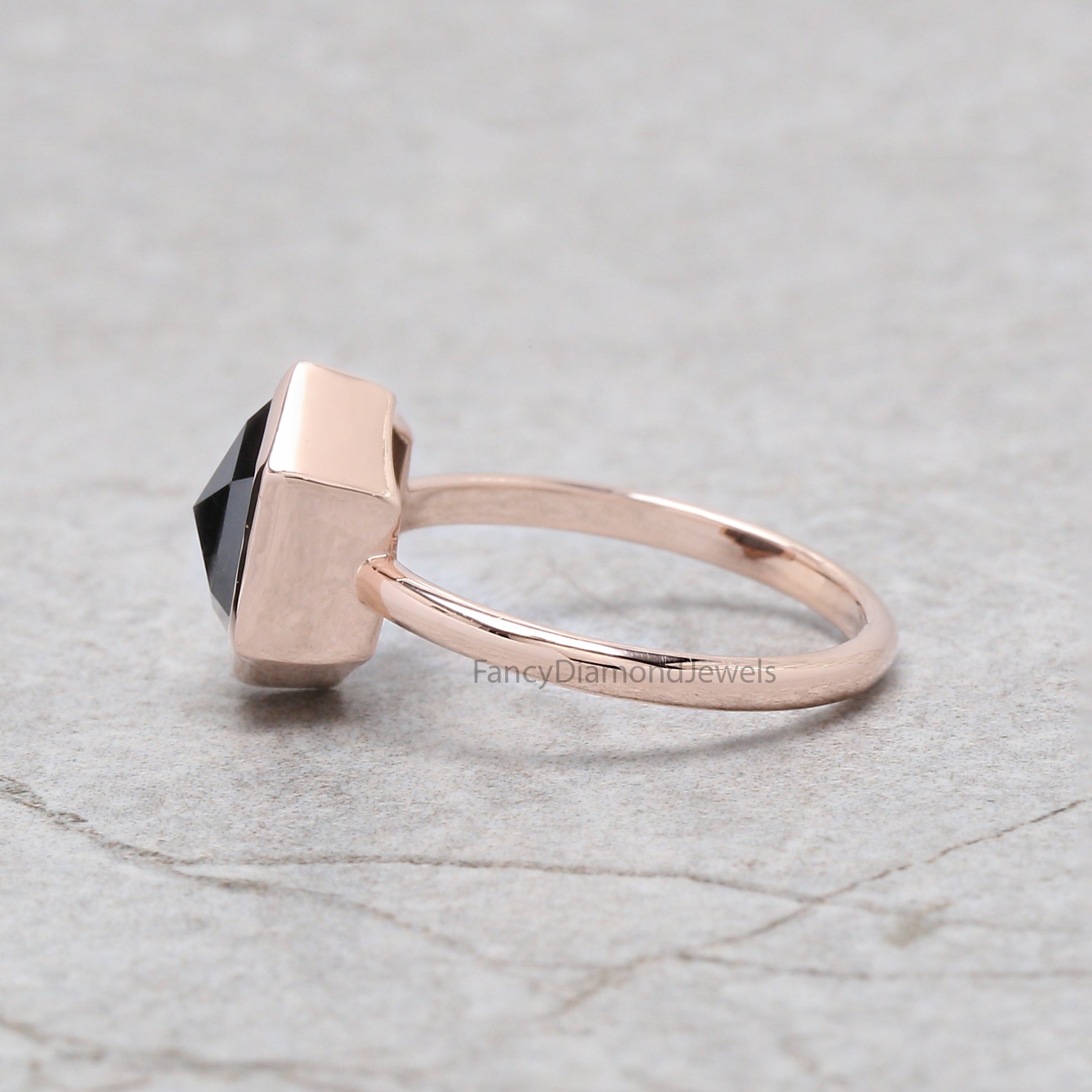 Hexagon Cut Black Color Diamond Ring 3.11 Ct 10.00 MM Hexagon Diamond Ring 14K Solid Rose Gold Silver Engagement Ring Gift For Her QN607