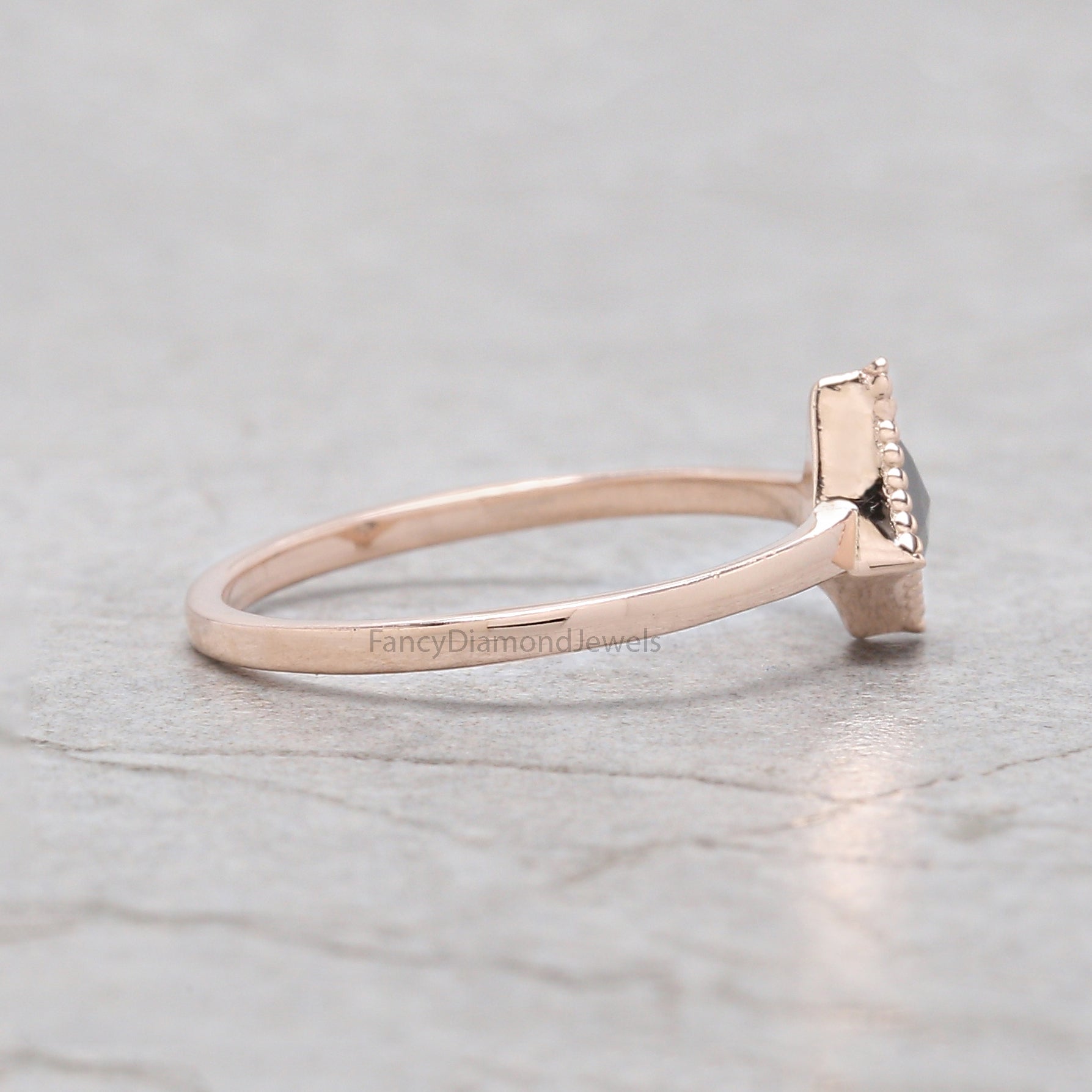 Kite Salt And Pepper Diamond Ring 0.49 Ct 5.80 MM Kite Shape Diamond Ring 14K Solid Rose Gold Silver Engagement Ring Gift For Her QLB2475