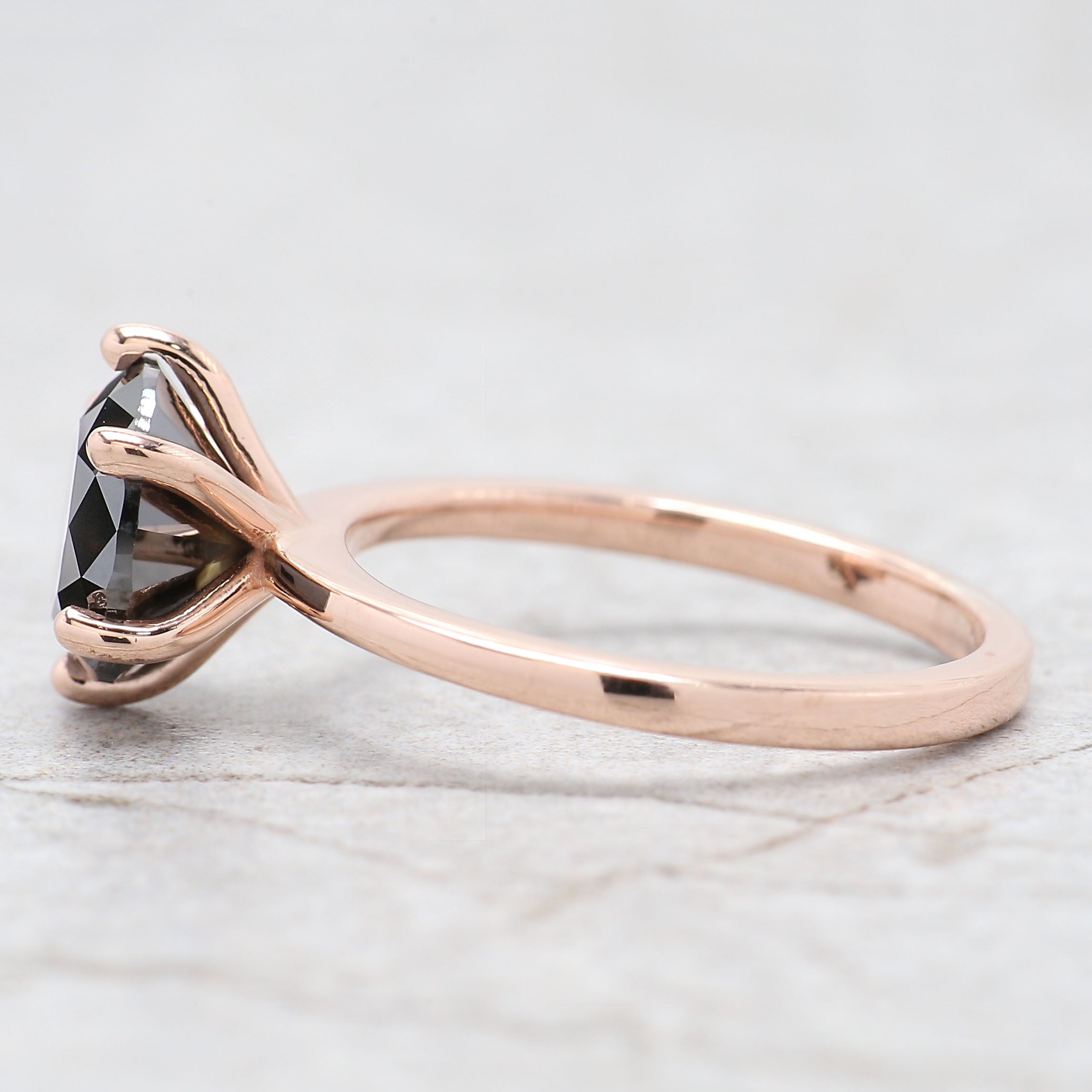 Round Cut Black Color Diamond Ring 2.65 Ct 8.55 MM Round Shape Diamond Ring 14K Solid Rose Gold Silver Engagement Ring Gift For Her QL9631