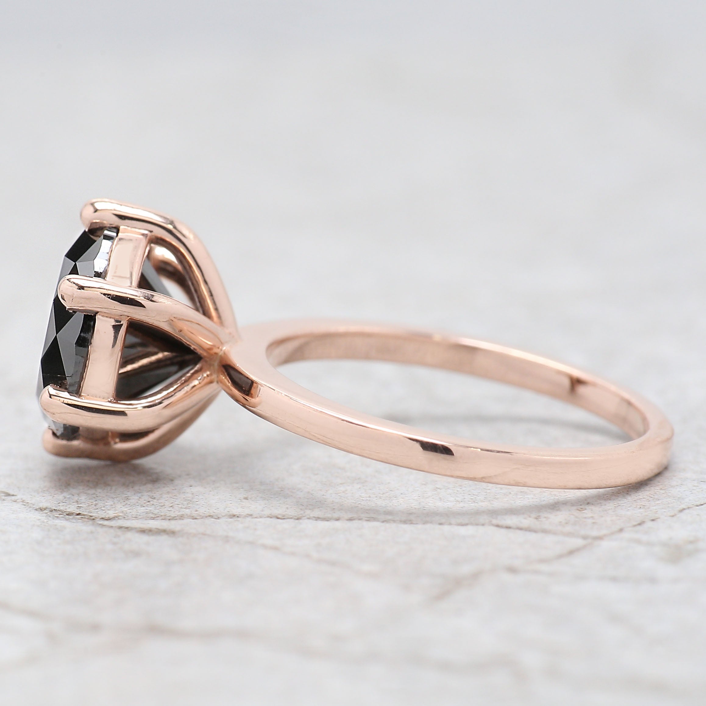 Round Shape Black Color Diamond Ring 4.23 Ct 9.67 MM Round Cut Diamond Ring 14K Solid Rose Gold Silver Engagement Ring Gift For Her QL9505