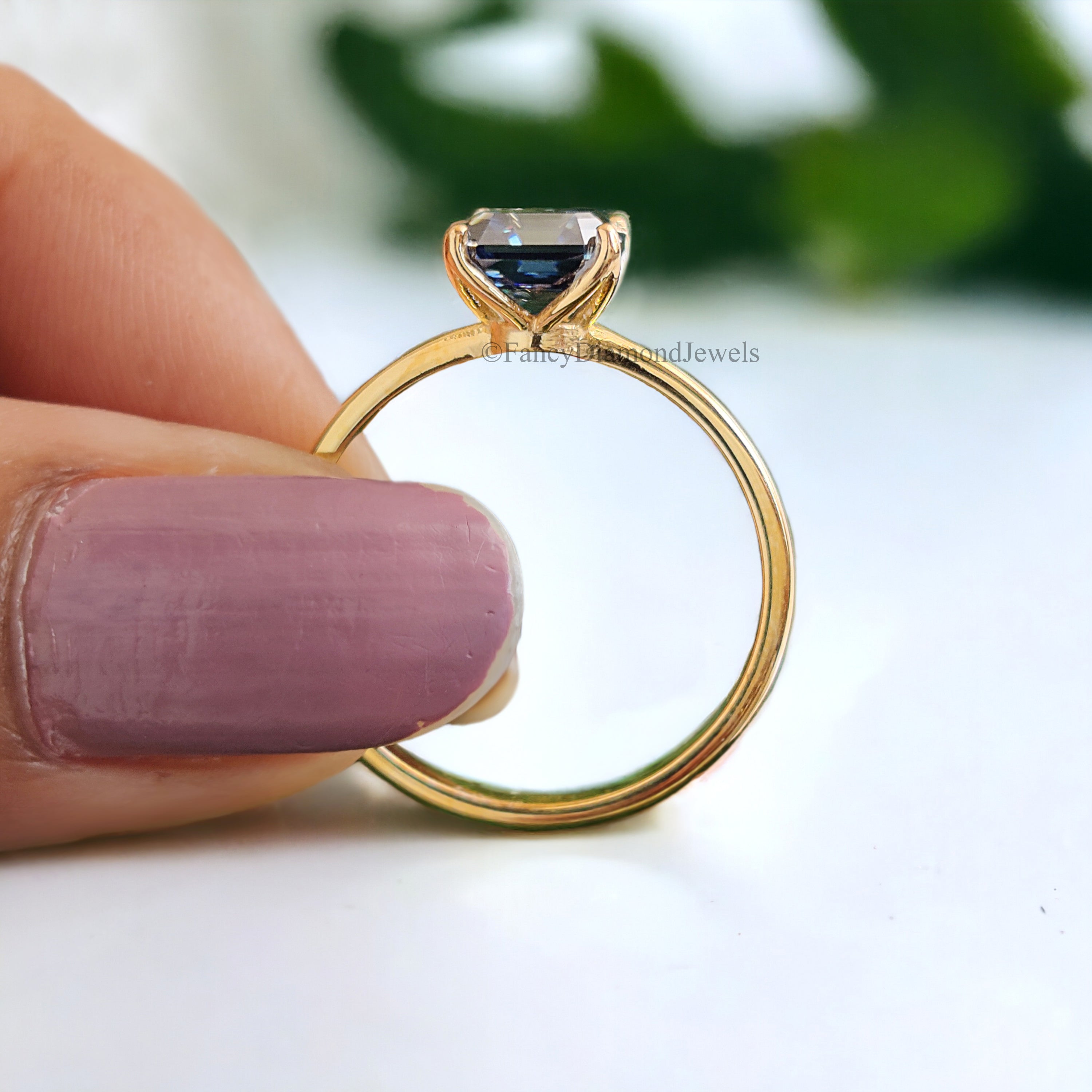 Amazing 1.20 CT Royal Blue Asscher Moissanite Solitaire Engagement Ring Dainty Solid Yellow Gold Wedding Ring Anniversary Gift for Her FD167