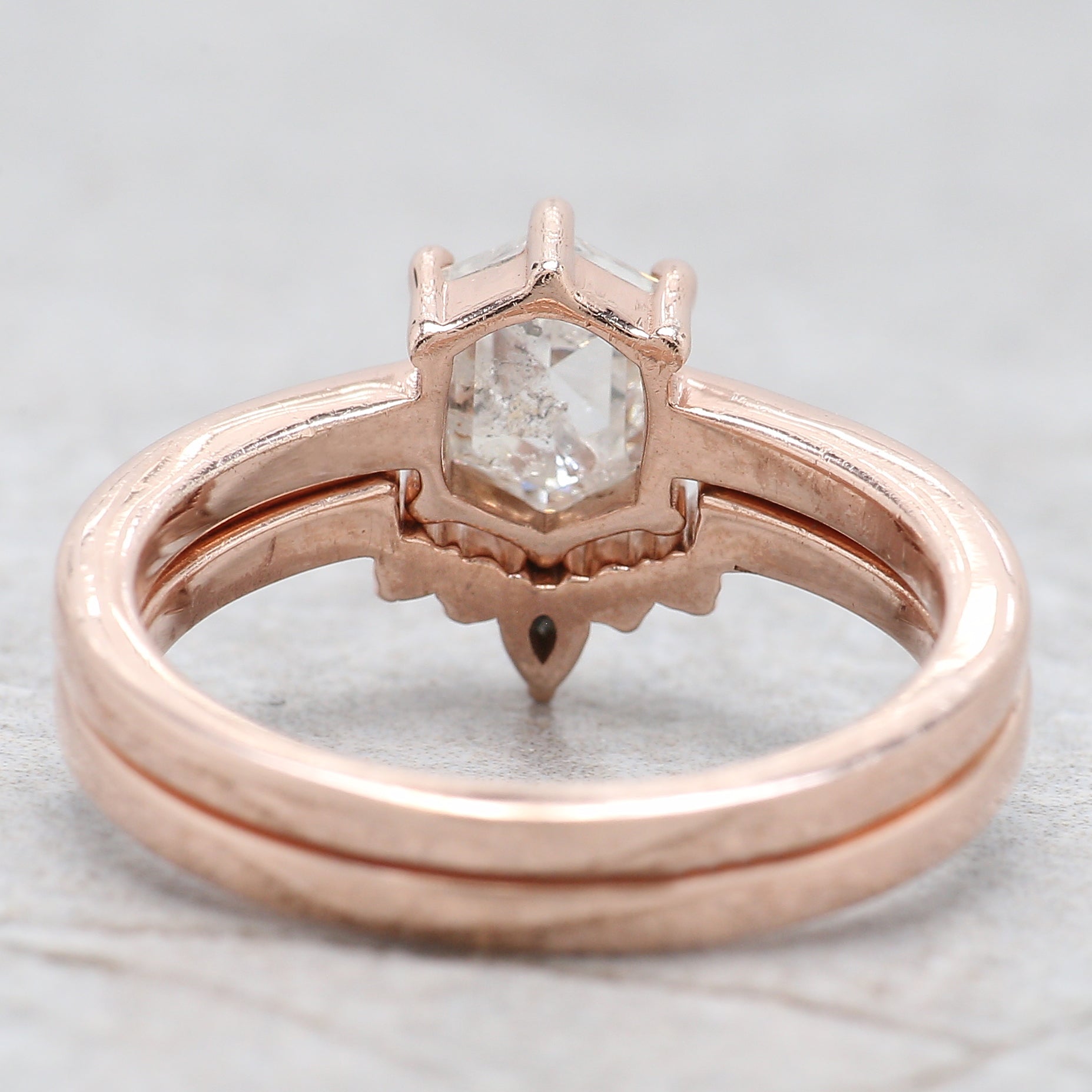 Hexagon Cut Salt And Pepper Diamond Ring 1.08 Ct 6.67 MM Hexagon Cut Diamond Ring 14K Rose Gold Silver Engagement Ring Gift For Her QL2576