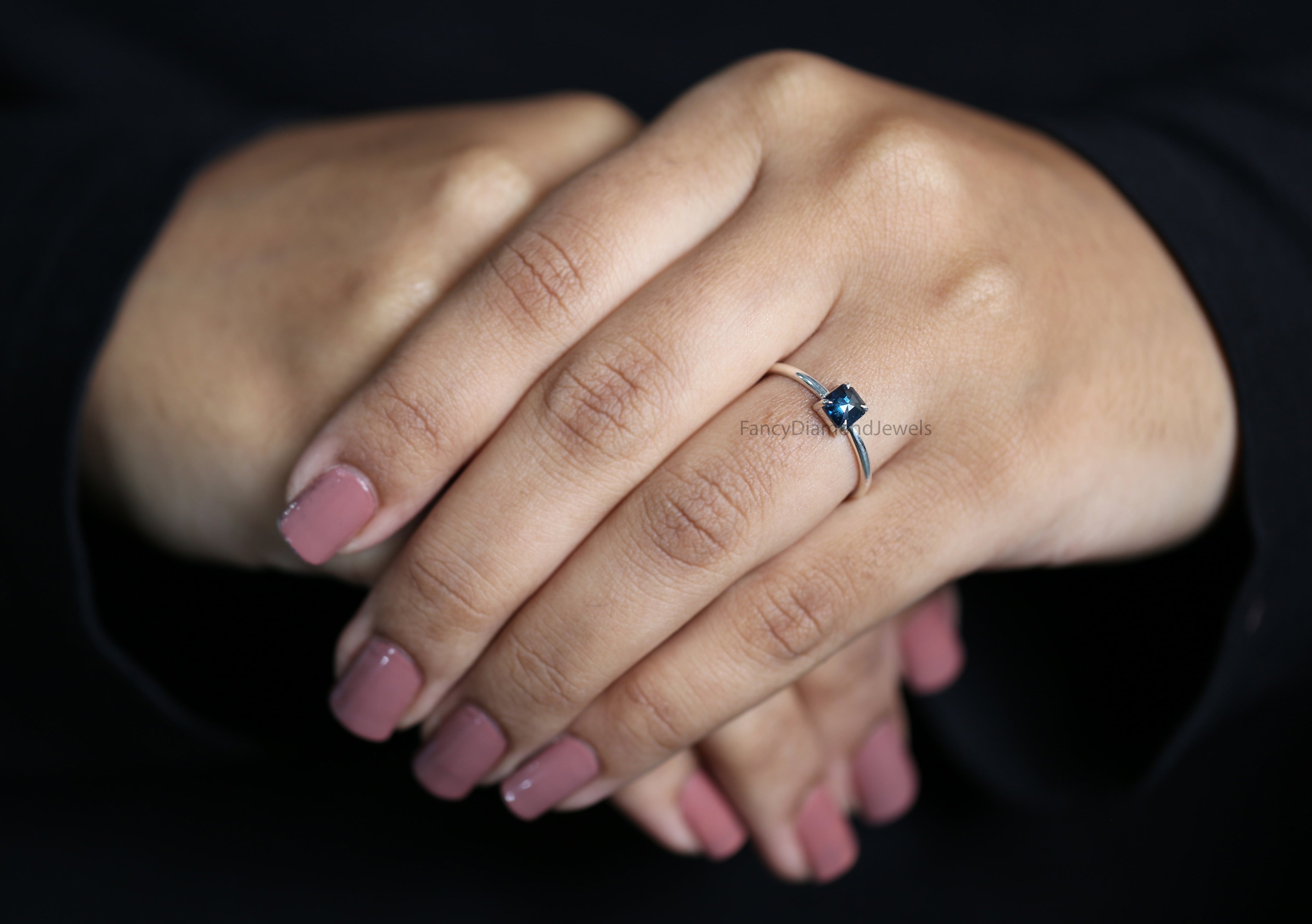 Emerald Diamond Ring, Emerald Engagement Ring, Blue Color Emerald Diamond Ring, Emerald Cut Diamond Ring, Emerald Blue Diamond Ring, KD1156