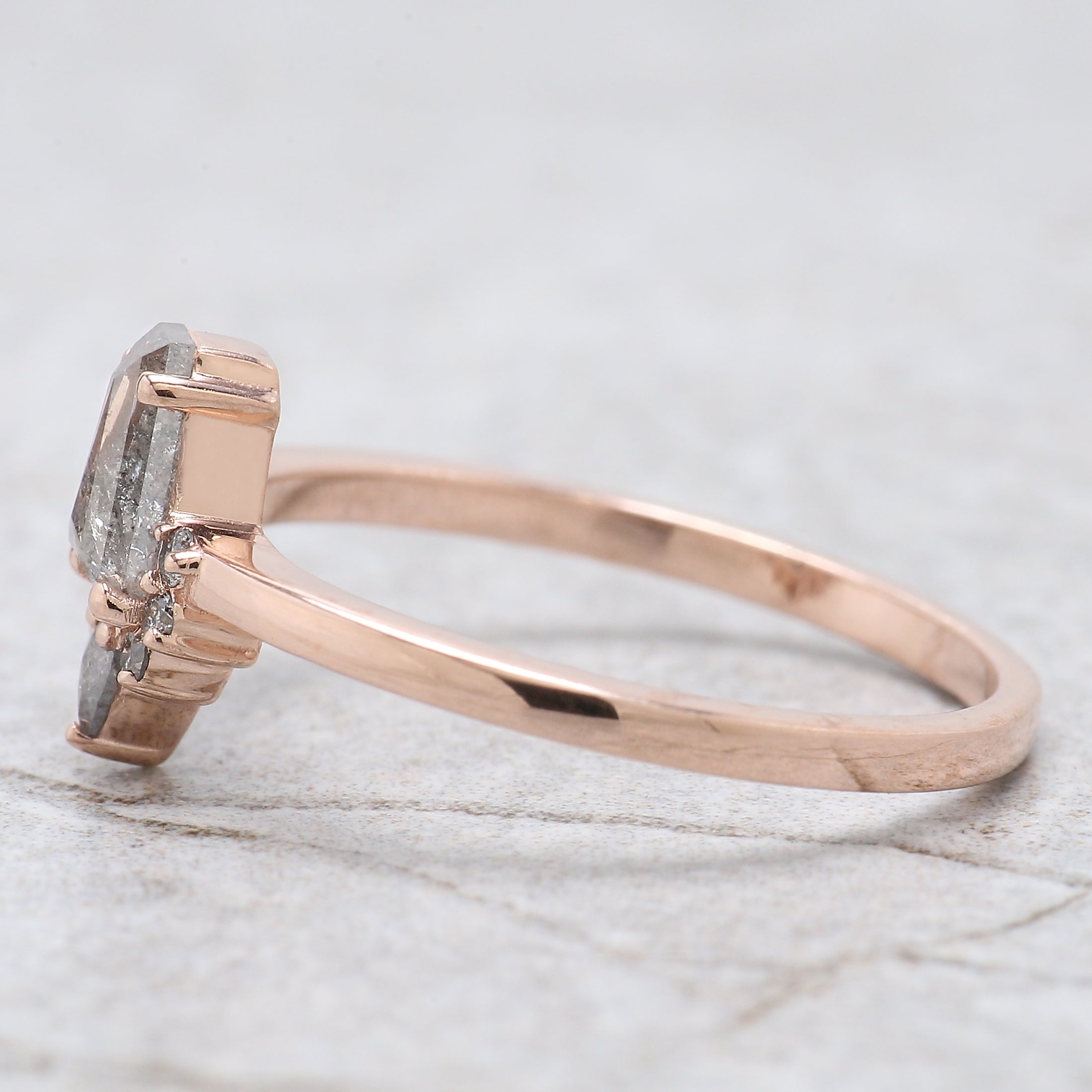 Coffin Cut Salt And Pepper Diamond Ring 0.43 Ct 5.90 MM Coffin Diamond Ring 14K Solid Rose Gold Silver Engagement Ring Gift For Her QN914