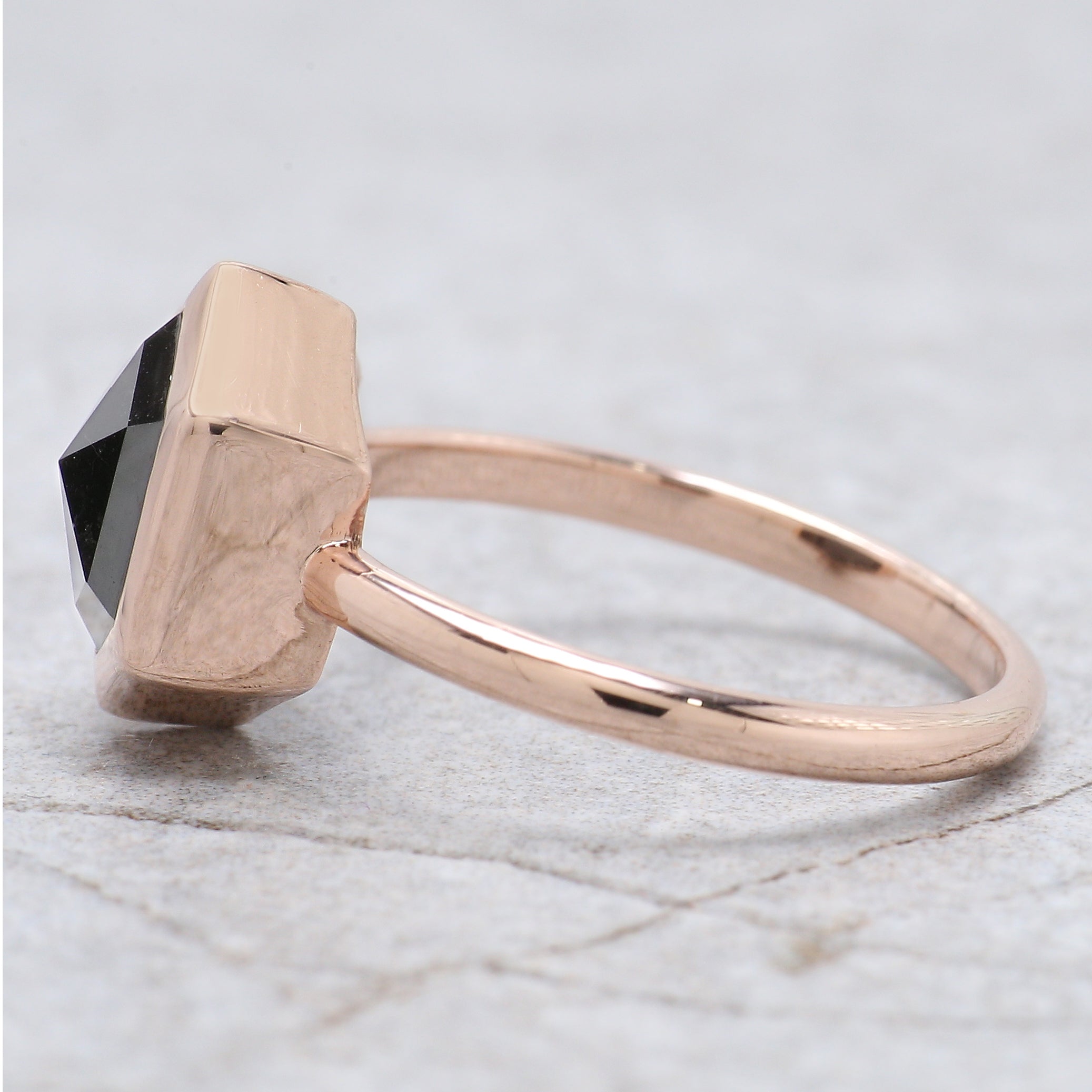 Hexagon Cut Black Color Diamond Ring 3.11 Ct 10.00 MM Hexagon Diamond Ring 14K Solid Rose Gold Silver Engagement Ring Gift For Her QN607