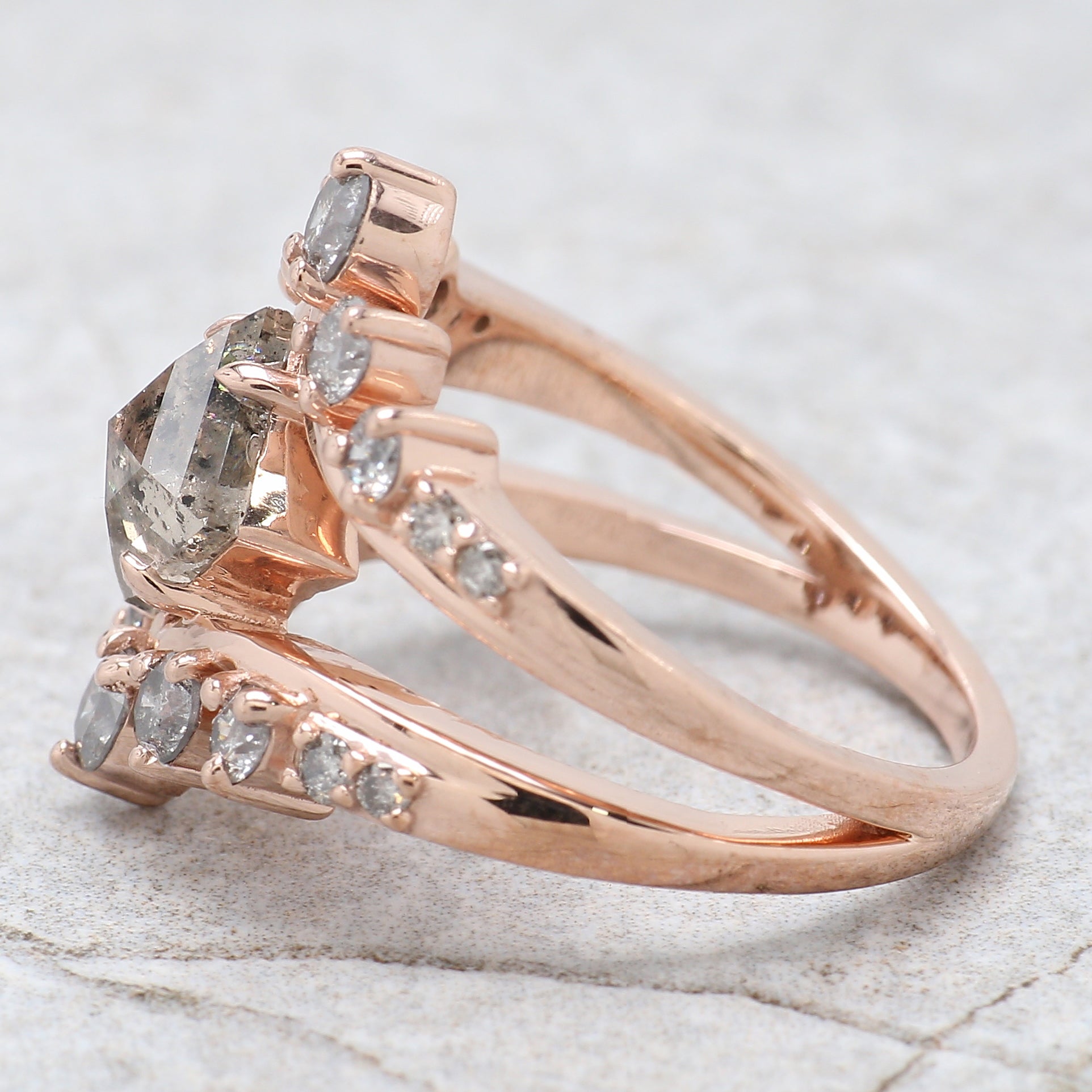 1.34 Ct Natural Kite Shape Salt And Pepper Diamond Ring 8.60 MM Kite Cut Diamond Ring 14K Solid Rose Gold Silver Engagement Ring QN195