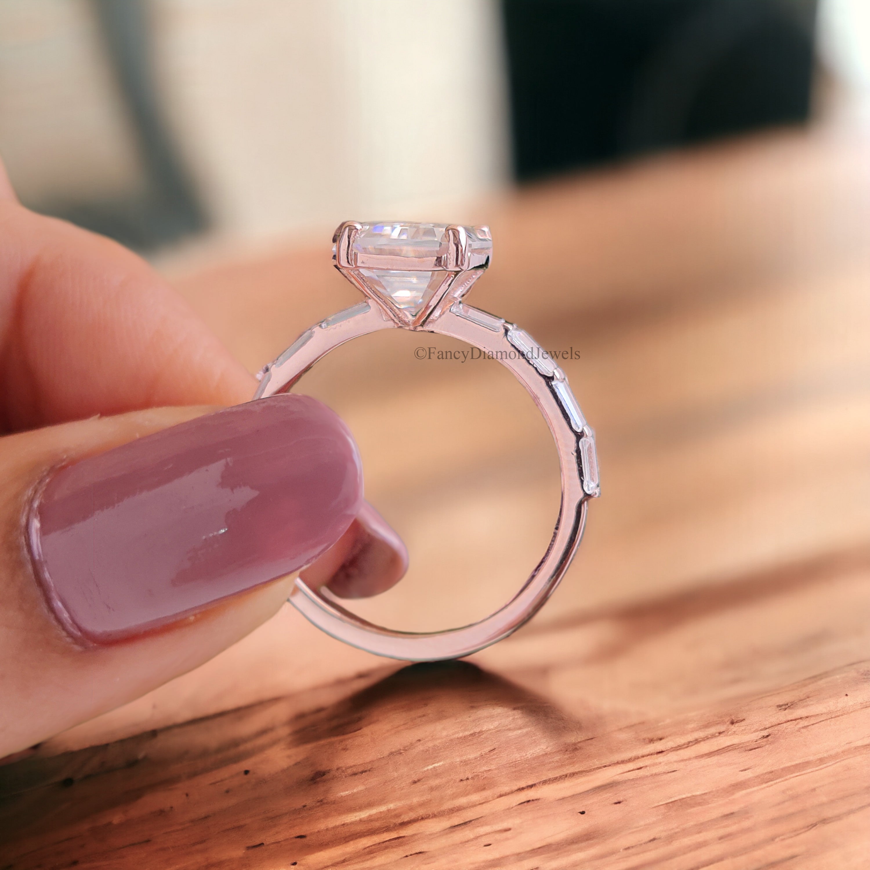 2.45 CT Emerald Cut Colorless Moissanite Engagement Ring Side Baguette Moissanite Wedding Ring Anniversary Gift For Her Handmade Ring FD149