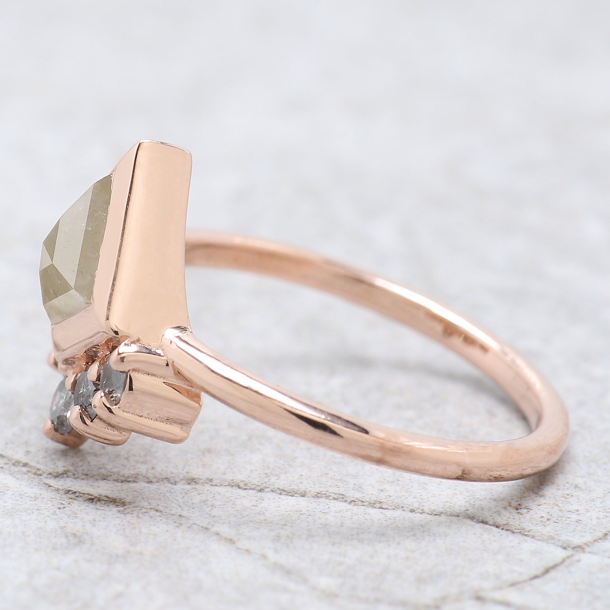 Kite Cut Grey Color Diamond Ring 1.27 Ct 8.00 MM Kite Shape Diamond Ring 14K Solid Rose Gold Silver Kite Engagement Ring Gift For Her QN8418