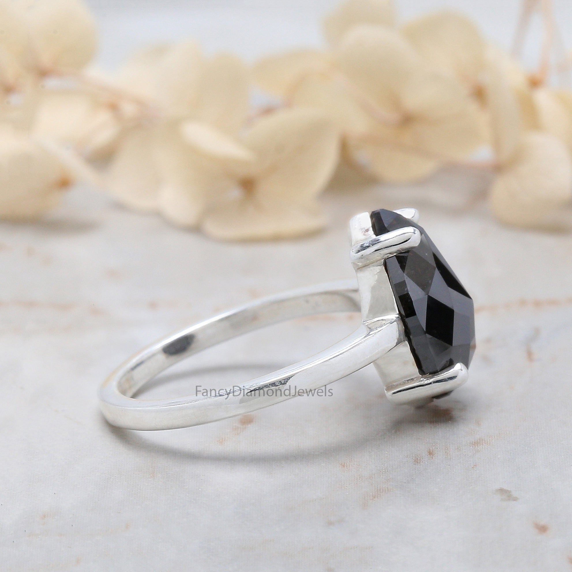 Pear Diamond Ring, Pear Engagement Ring, Black Color Pear Diamond Ring, Pear Shape Diamond Ring, Pear Solitaire Ring, Pear Cut Ring, QL2155