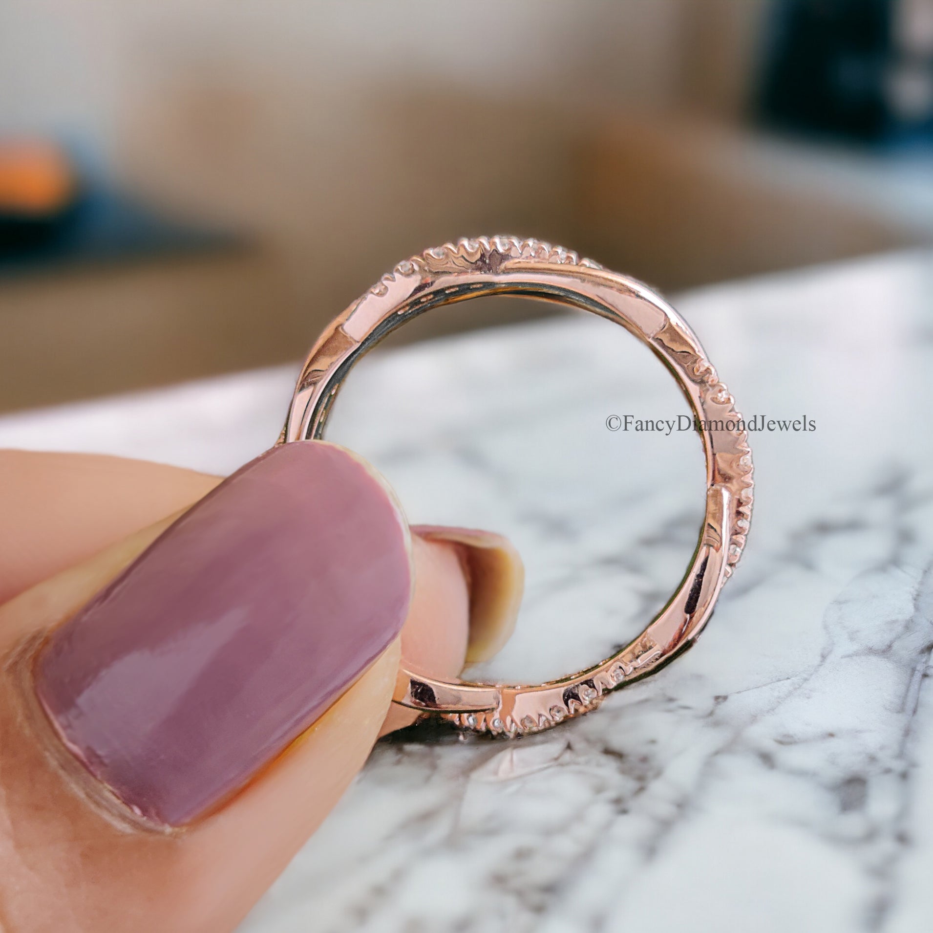 Unique Twisted Shank Wedding Band Rose Gold Matching Delicate Dainty Ring Stacking Full Eternity Bridal Wedding band Infinity band FD62