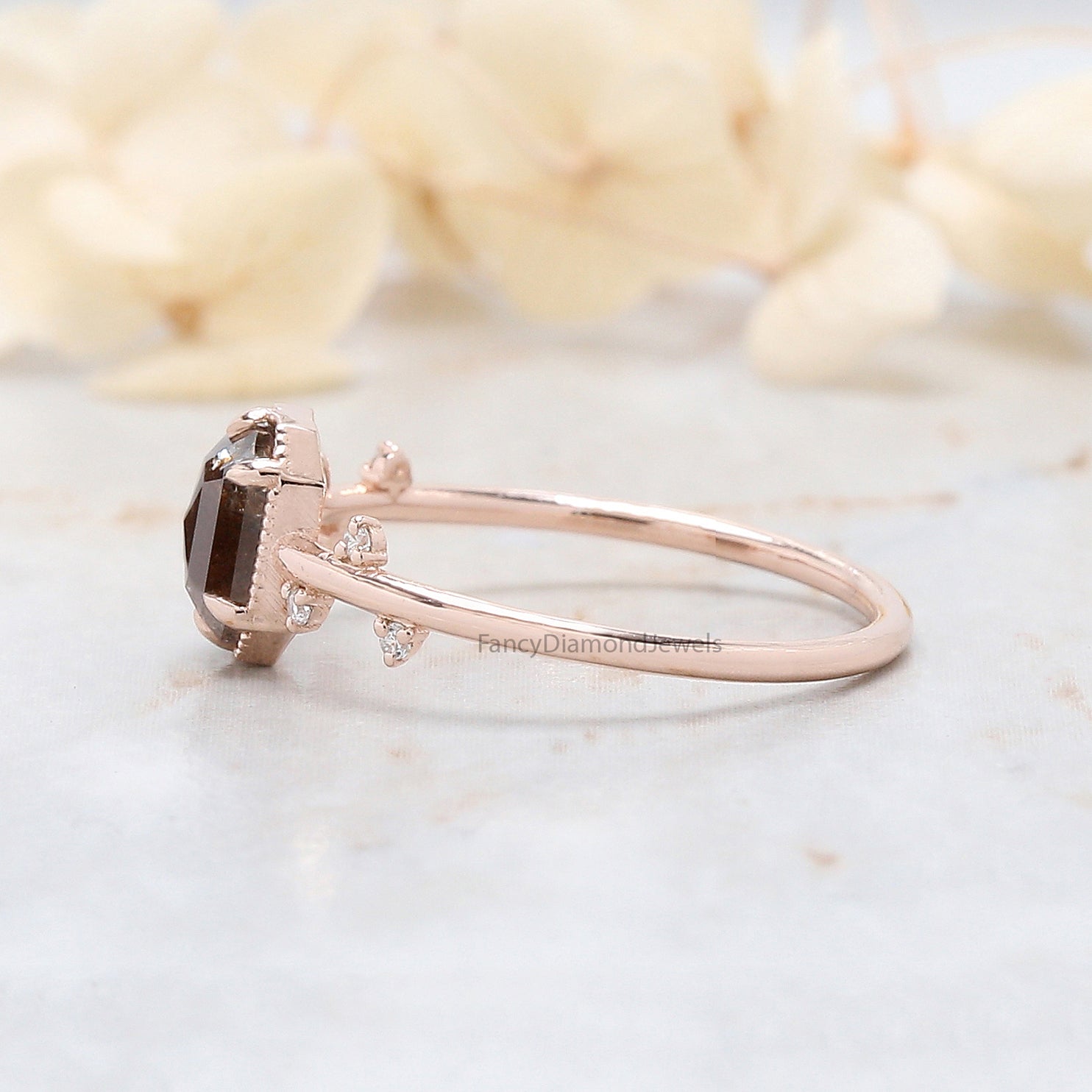 Emerald Cut Brown Color Diamond Ring 0.79 Ct 6.18 MM Emerald Shape Diamond Ring 14K Rose Gold Silver Engagement Ring Gift For Her QL652