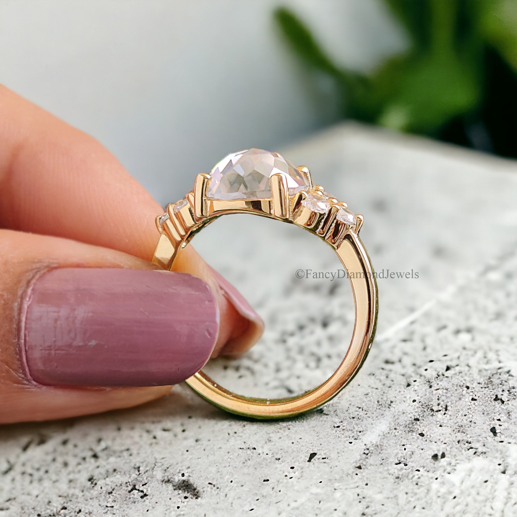 2.65 CTW Round Rose Cut Colorless Moissanite Ring Vintage Engagement Prongs Wedding Ring Anniversary Gift Designer Style Gold Ring FD156