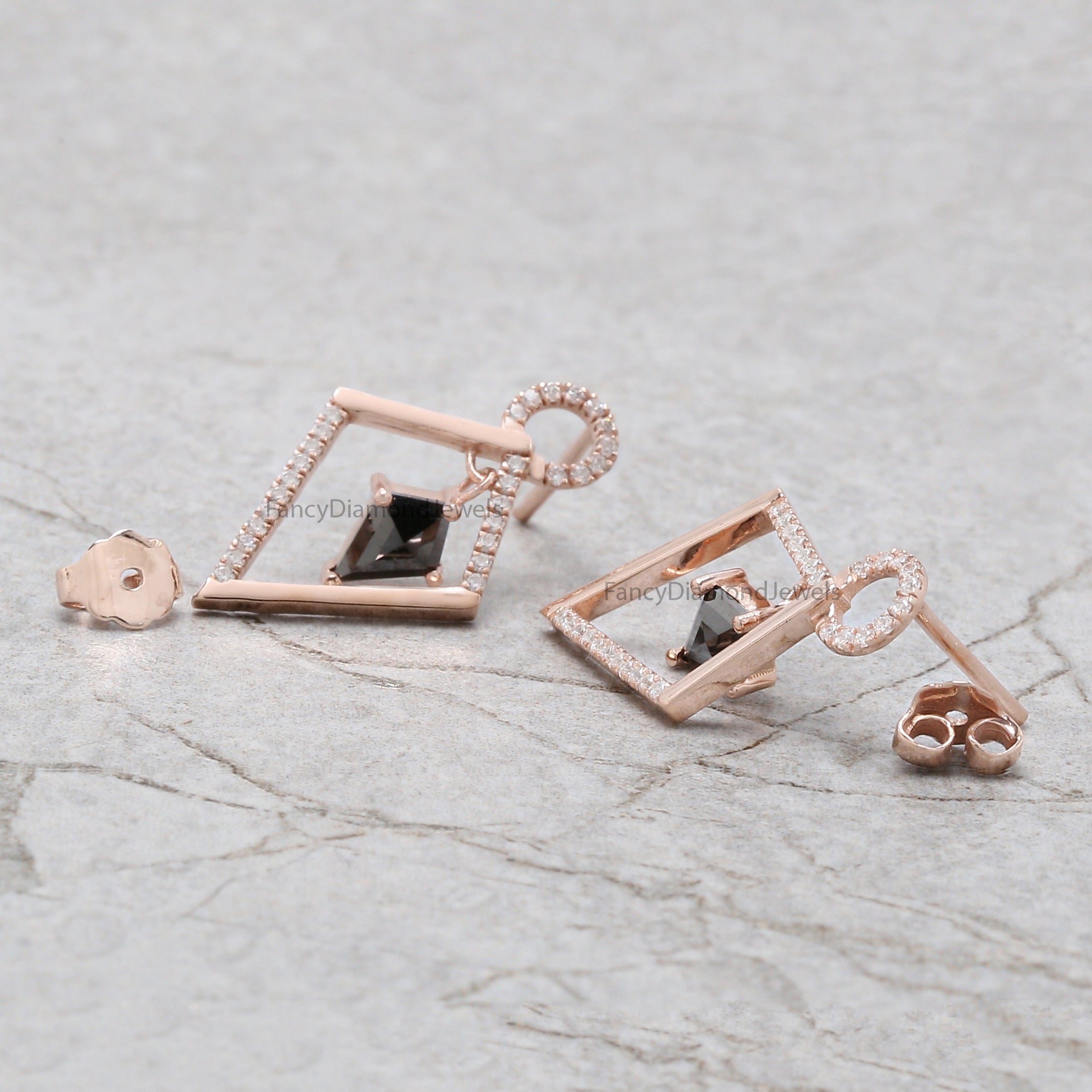 Kite Black Color Diamond Earring, Kite Black Shape Earring, Prong Earring, Engagement Earring, Earlobe Earrings, Earrings Jewelry, KDN2273