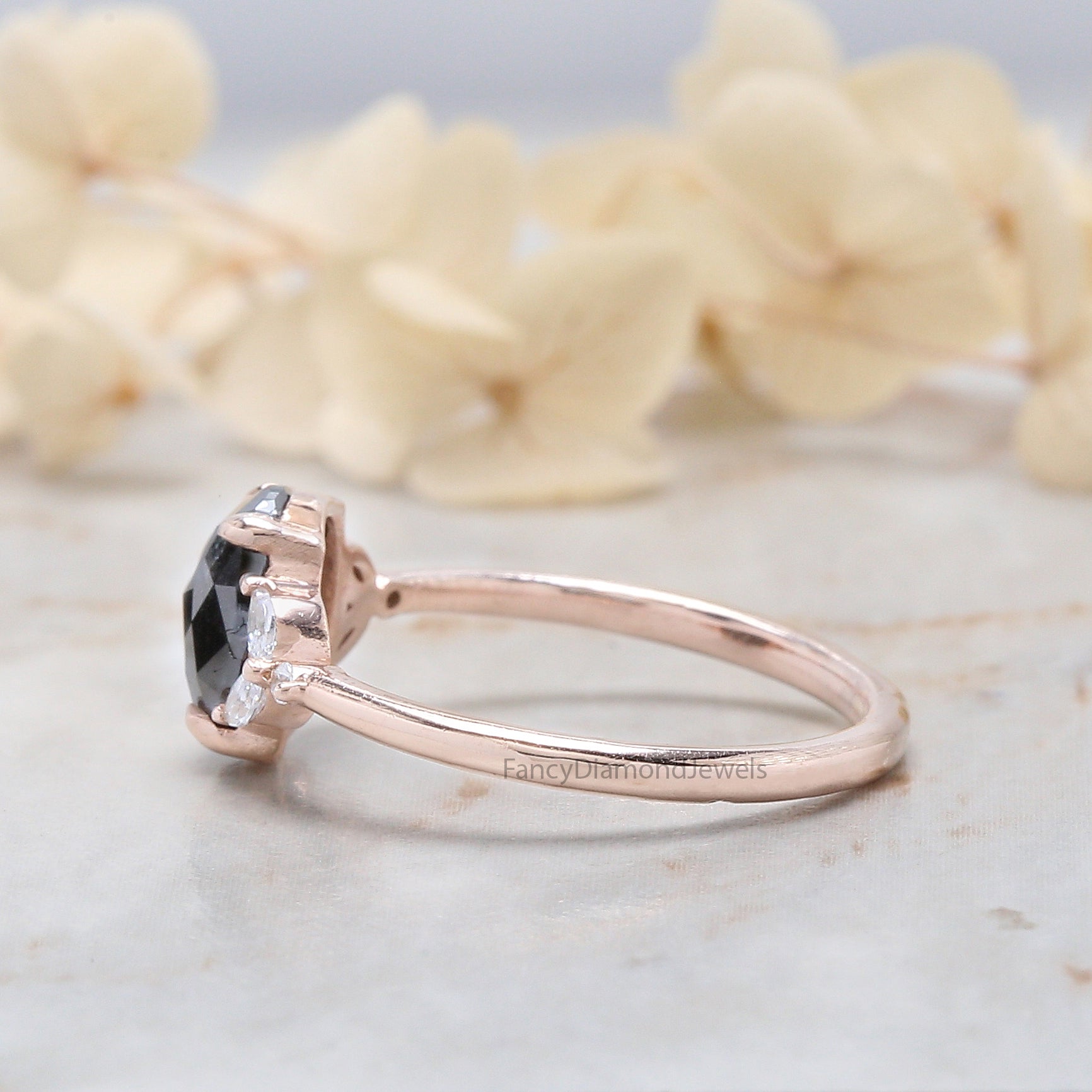 Oval Cut Salt And Pepper Diamond Ring 1.49 Ct 8.03 MM Oval Diamond Ring 14K Solid Rose Gold Silver Oval Engagement Ring Gift For Her QL2889