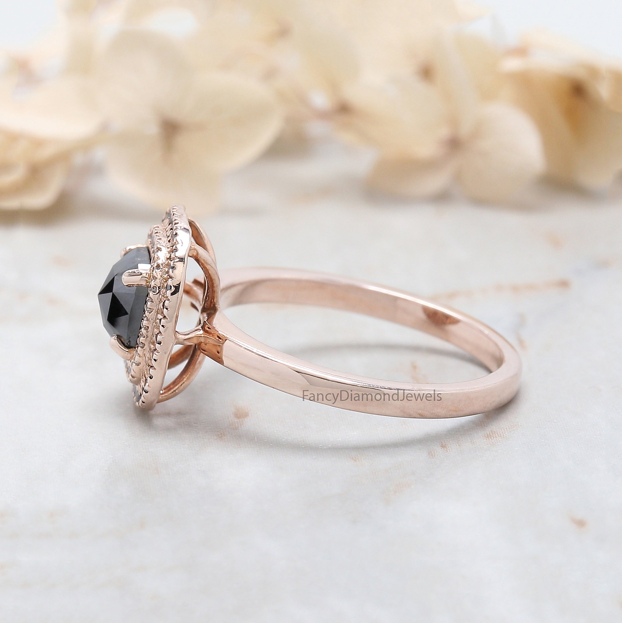 Cushion Shape Black Color Diamond Ring 1.02 Ct 5.80 MM Cushion Diamond Ring 14K Solid Rose Gold Silver Engagement Ring Gift For Her QN2518