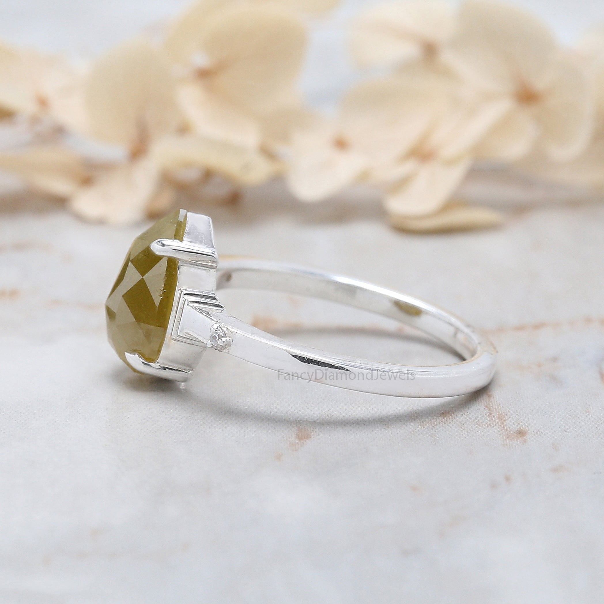 Pear Cut Yellow Color Diamond Ring 2.32 Ct 10.00 MM Pear Diamond Ring 14K Solid White Gold Silver Pear Engagement Ring Gift For Her QN735