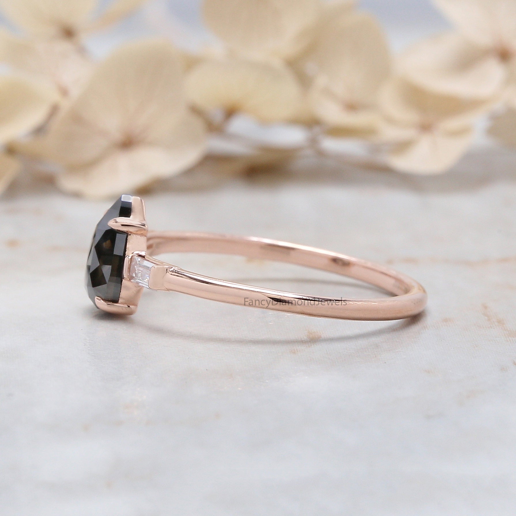 Pear Cut Black Color Diamond Ring 0.72 Ct 7.05 MM Pear Brown Diamond Ring 14K Solid Rose Gold Silver Pear Engagement Ring Gift For Her QN124