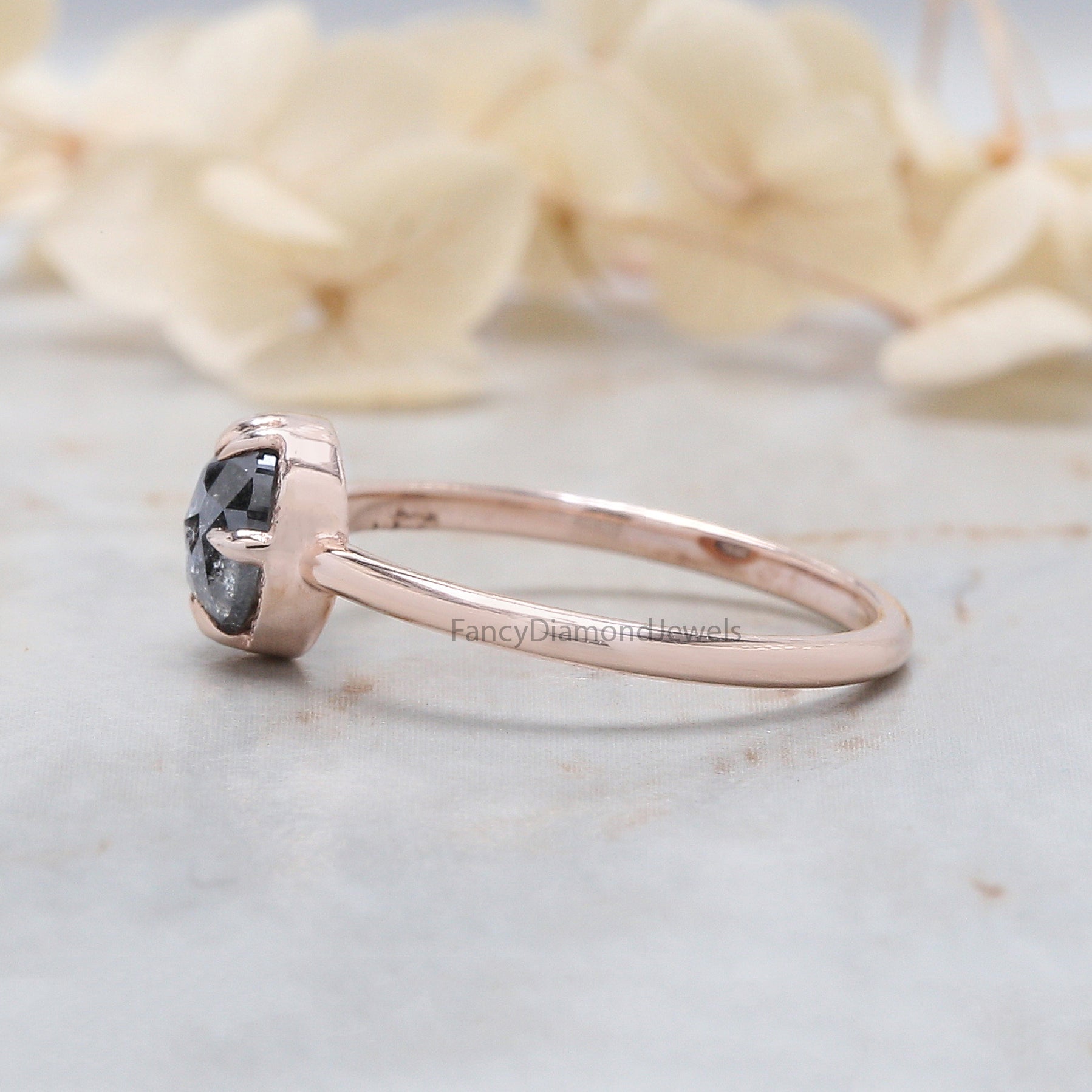 Cushion Cut Salt And Pepper Diamond Ring 0.80 Ct 5.95 MM Cushion Diamond Ring 14K Solid Rose Gold Silver Engagement Ring Gift For Her QL762