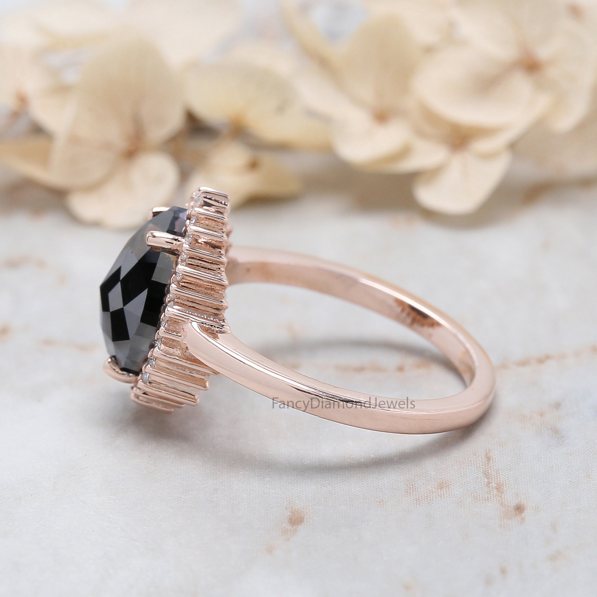 Pear Black Color Diamond Ring, Black Pear Diamond Engagement Ring, Black Diamond Ring, Halo Diamond Ring, Pear Cut Ring, Pear Ring KD873
