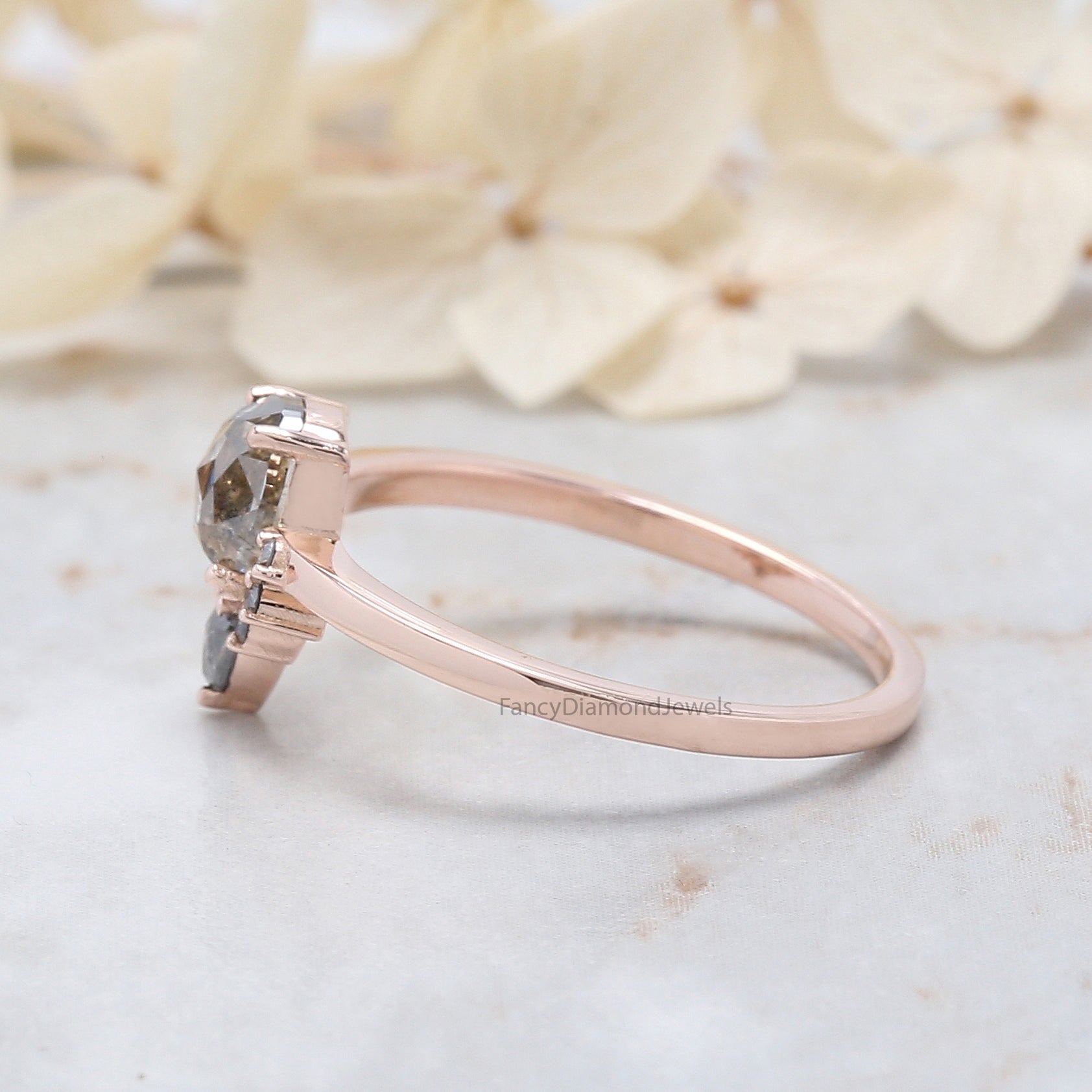Cushion Cut Salt And Pepper Diamond Ring 0.81 Ct 5.62 MM Cushion Diamond Ring 14K Solid Rose Gold Silver Engagement Ring Gift For Her QL9308