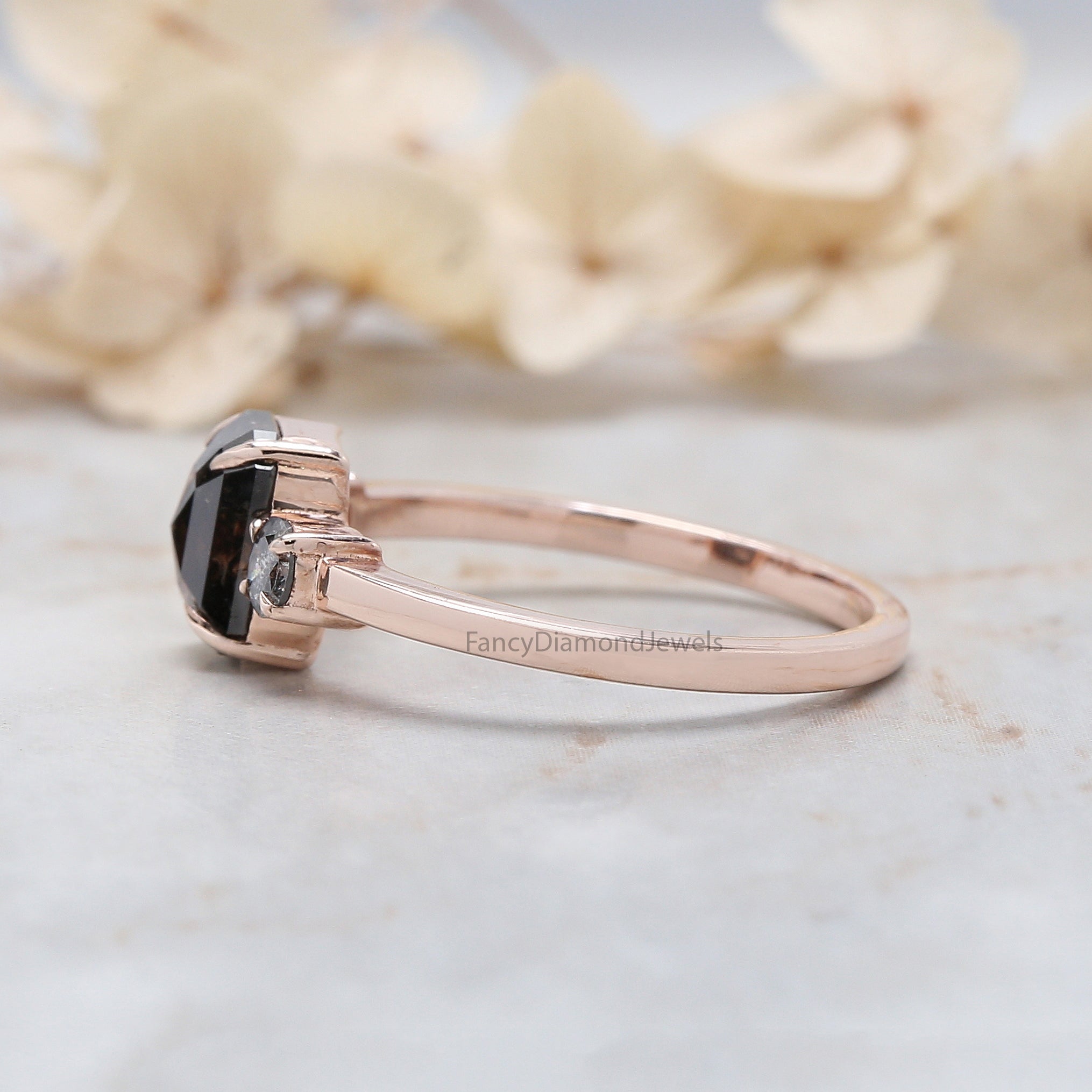 Emerald Cut Black Color Diamond Ring 1.24 Ct 7.00 MM Emerald Diamond Ring 14K Solid Rose Gold Silver Engagement Ring Gift For Her QN615