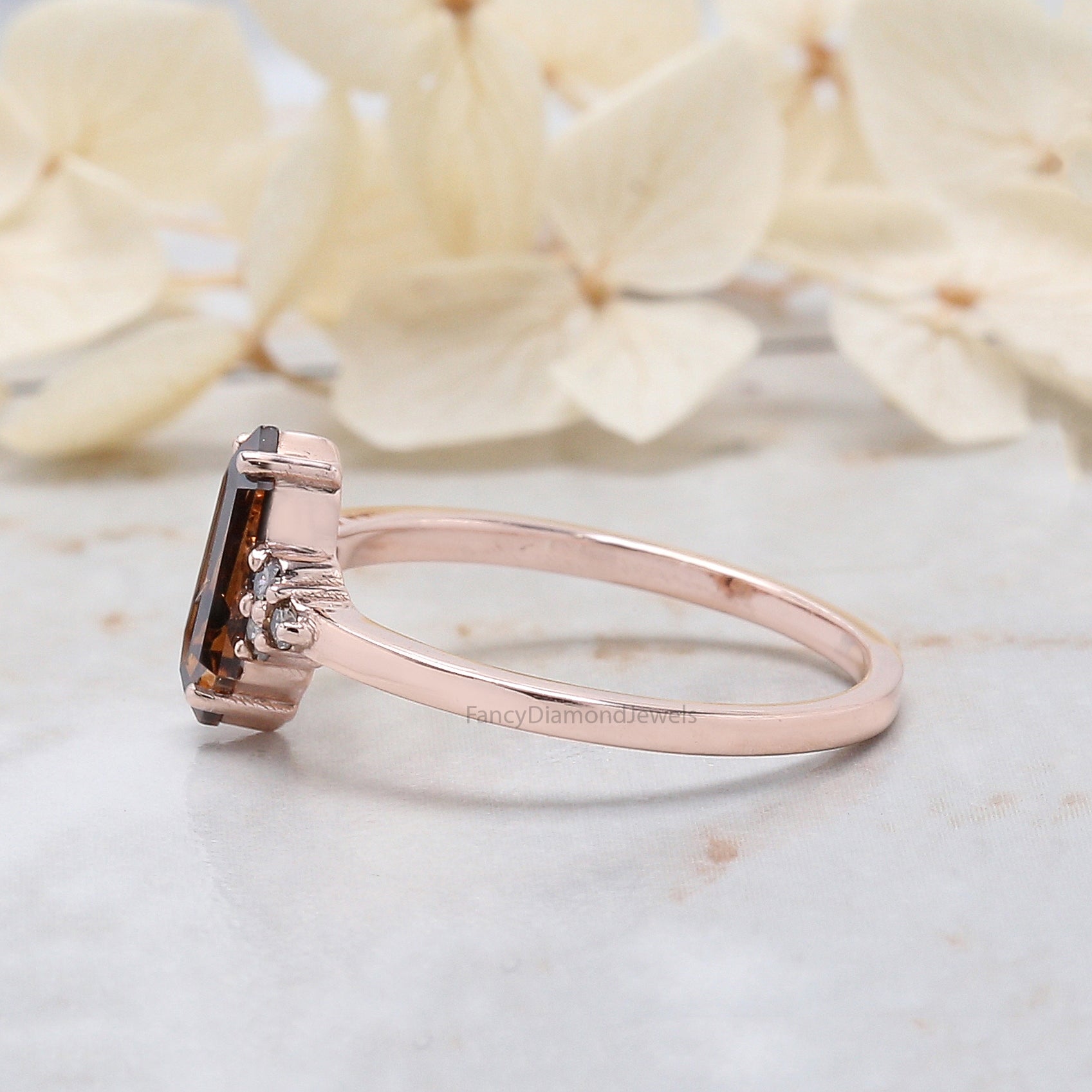 0.68 Ct Natural Shield Shape Brown Diamond Ring 9.35 MM Shield Diamond Ring 14K Solid Rose Gold Silver Engagement Ring Shield Ring QL1757