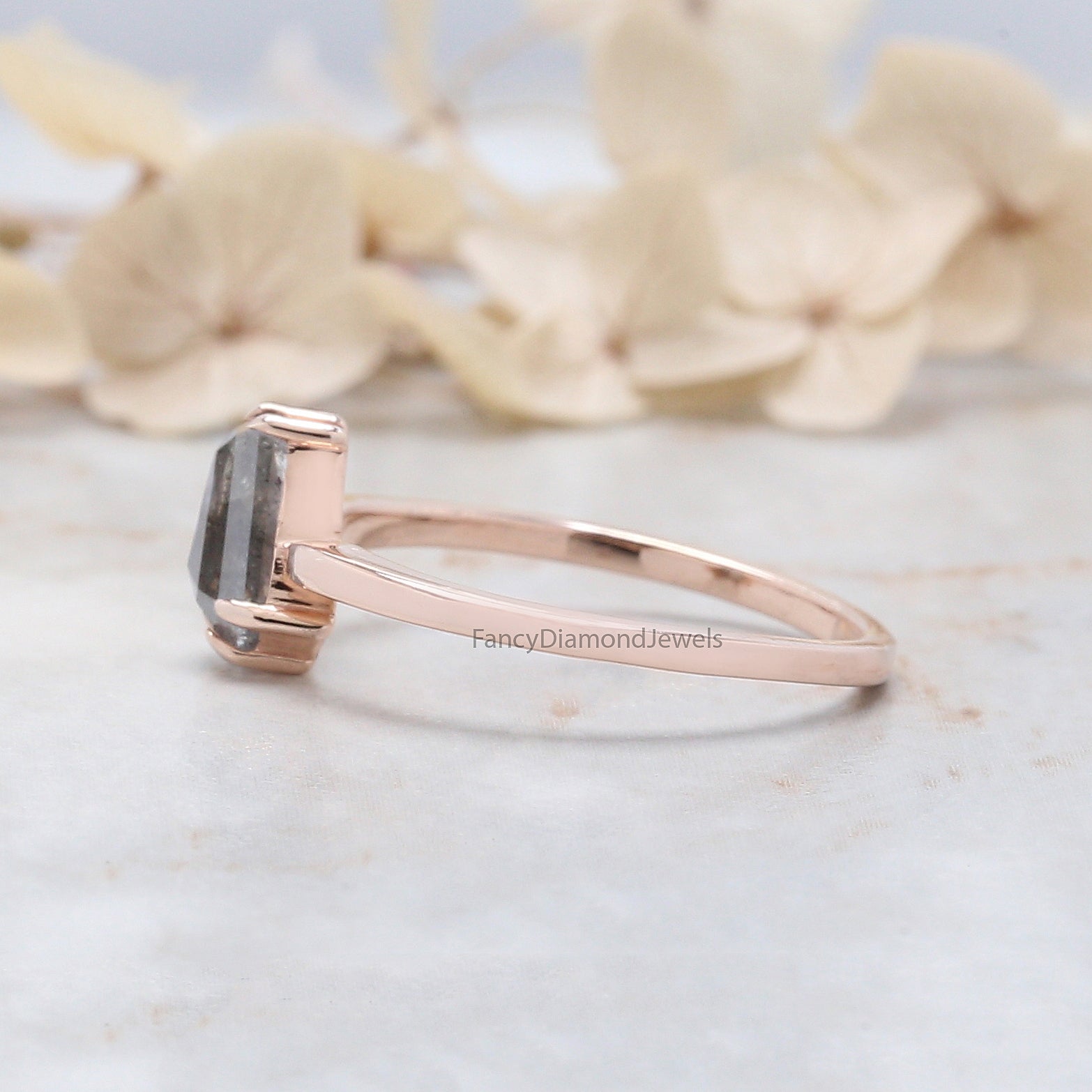 Coffin Salt And Pepper Diamond Ring 0.78 Ct 7.00 MM Coffin Shape Diamond Ring 14K Solid Rose Gold Silver Engagement Ring Gift For Her QL808