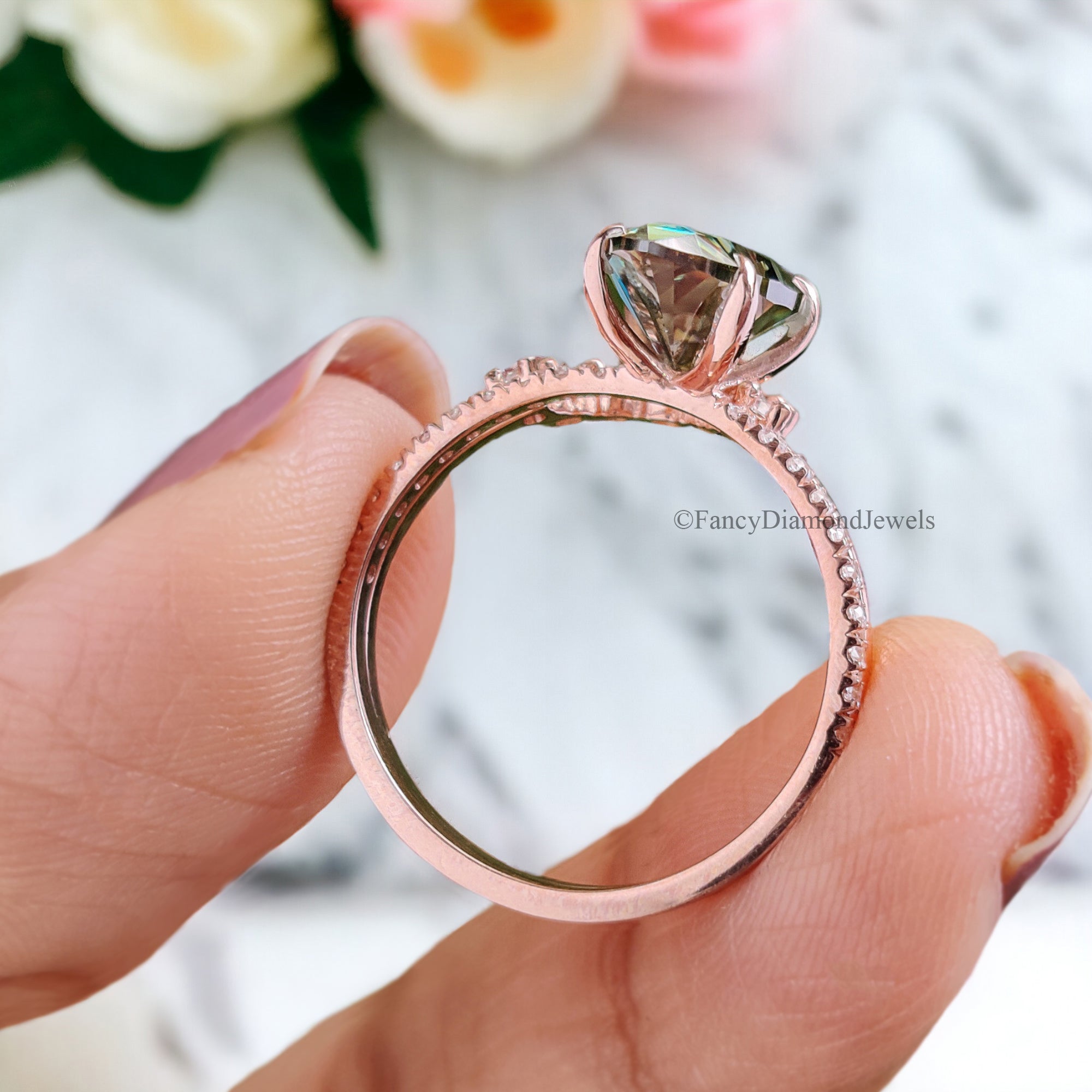 Pear Green Moissanite Ring Curved Stacking Band Engagement Ring 1.90 CT Pear Shaped Proposal Ring Set For Her Anniversary Gift Ring FD242