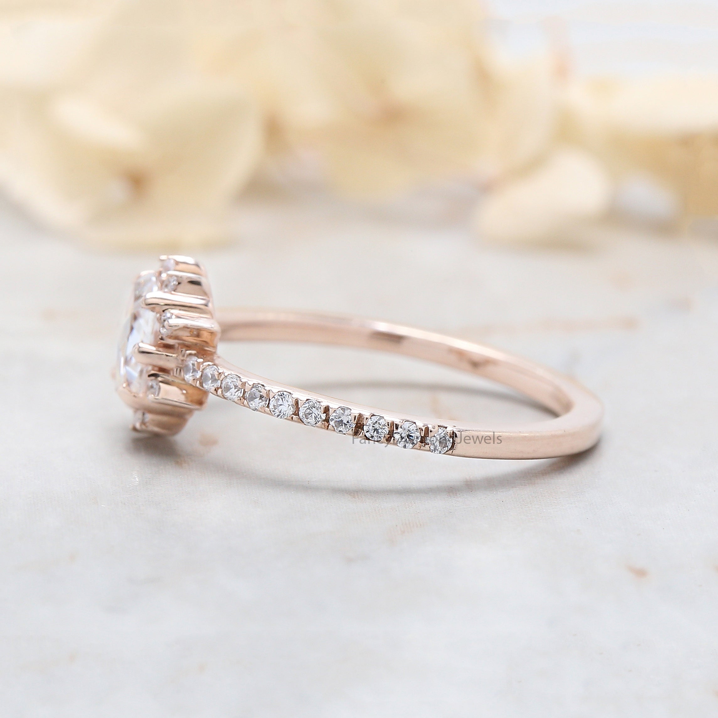 Round Rose Cut White Color Diamond Ring 0.55 Ct 6.00 MM Round Shape Diamond Ring 14K Rose Gold Silver Engagement Ring Gift For Her QL6242