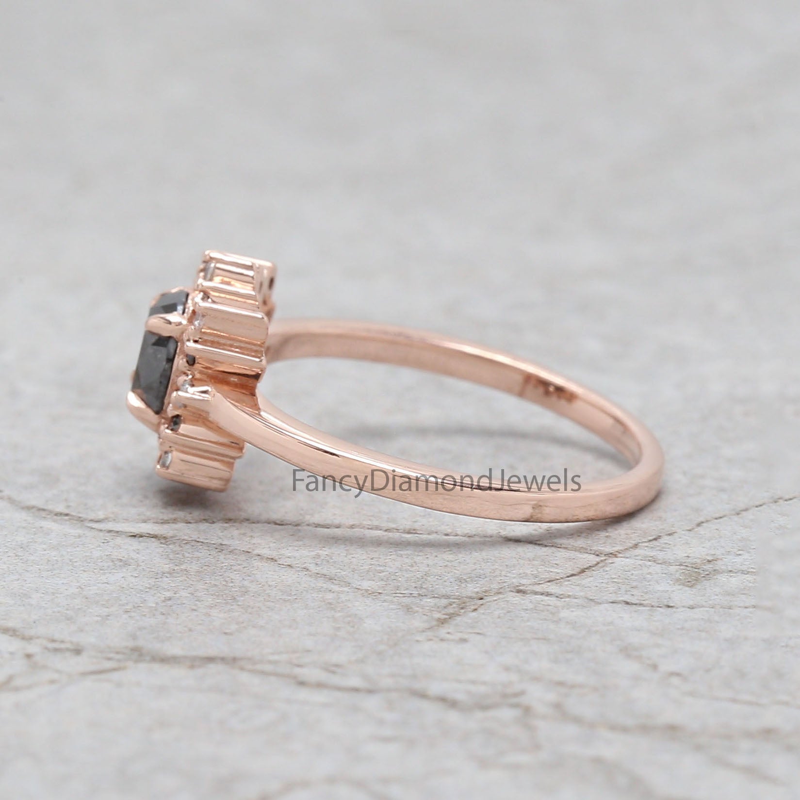 Round Cut Salt And Pepper Diamond Ring 0.83 Ct 5.69 MM Round Diamond Ring 14K Solid Rose Gold Silver Engagement Ring Gift For Her QL2168